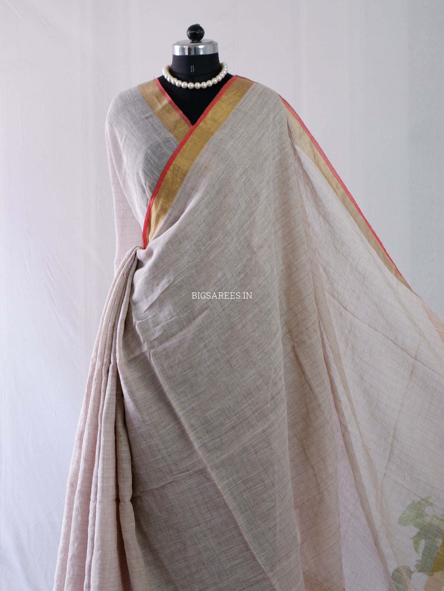Cotton Linen Handloom Saree | Handloom Marked | Light  Beige