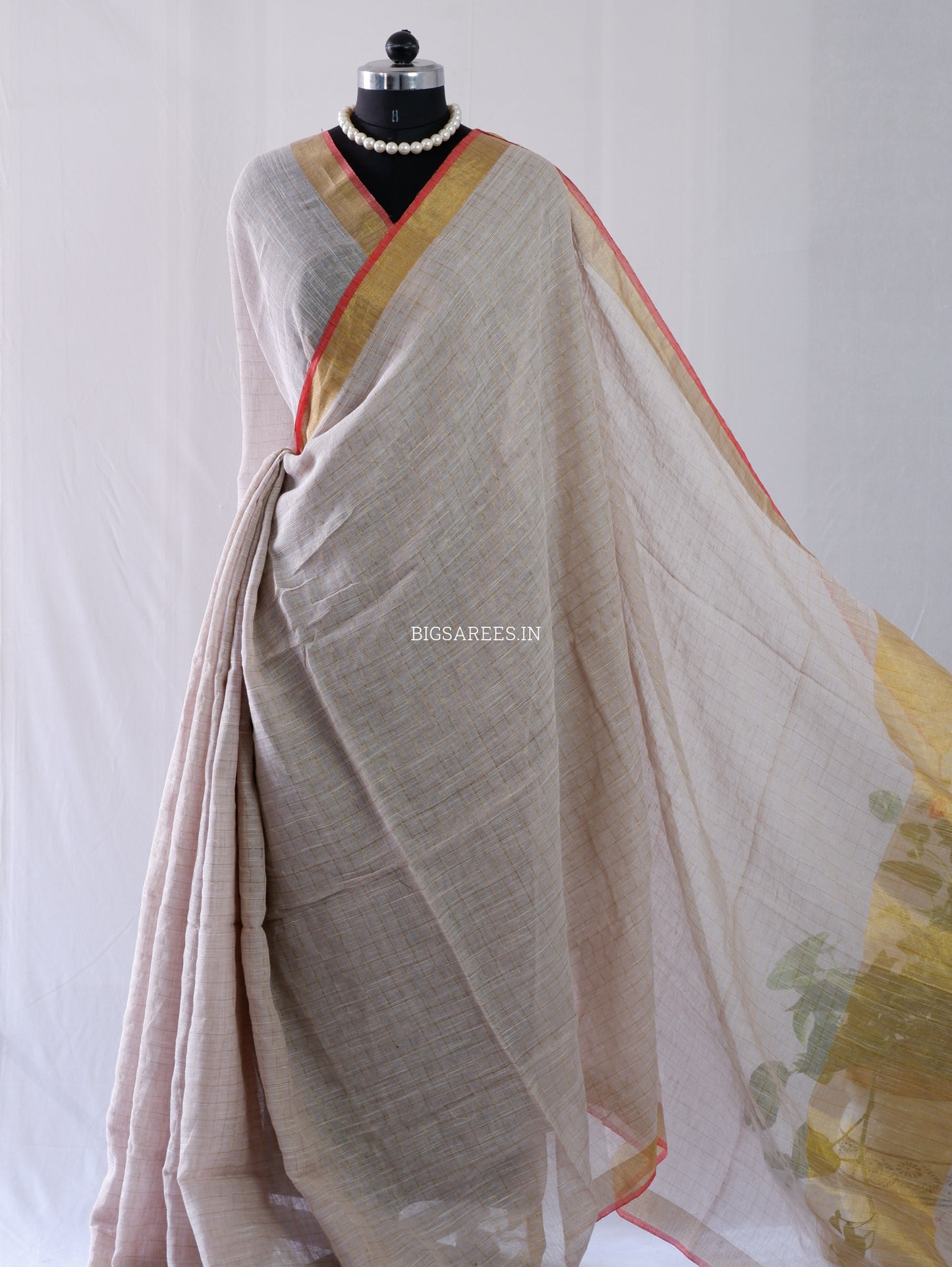 Cotton Linen Handloom Saree | Handloom Marked | Light  Beige