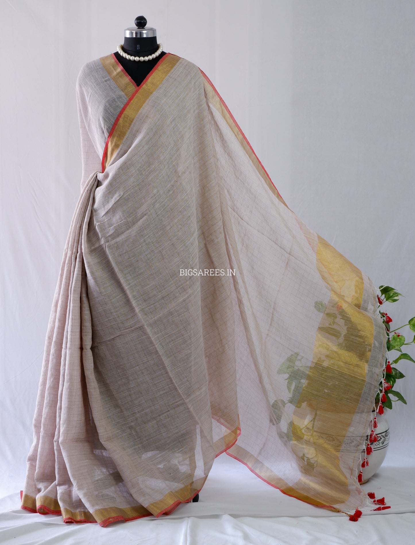 Cotton Linen Handloom Saree | Handloom Marked | Light  Beige