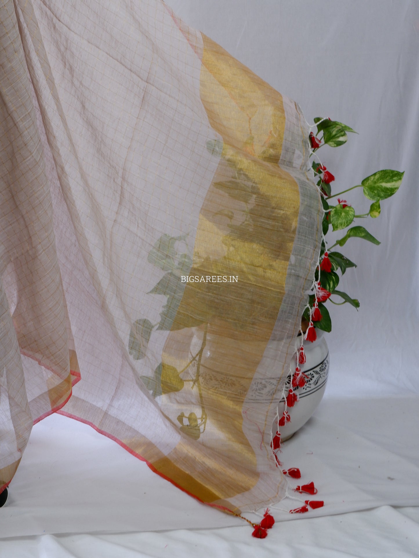 Cotton Linen Handloom Saree | Handloom Marked | Light  Beige