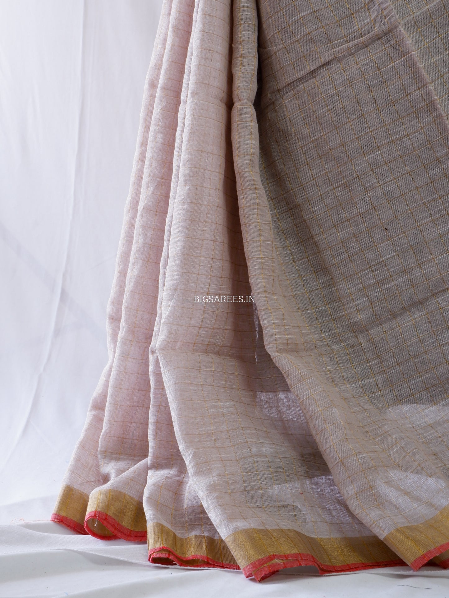 Cotton Linen Handloom Saree | Handloom Marked | Light  Beige