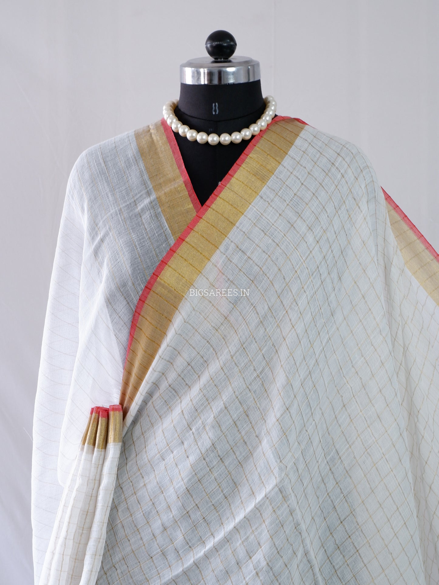 Cotton Linen Handloom Saree | Handloom Marked | White