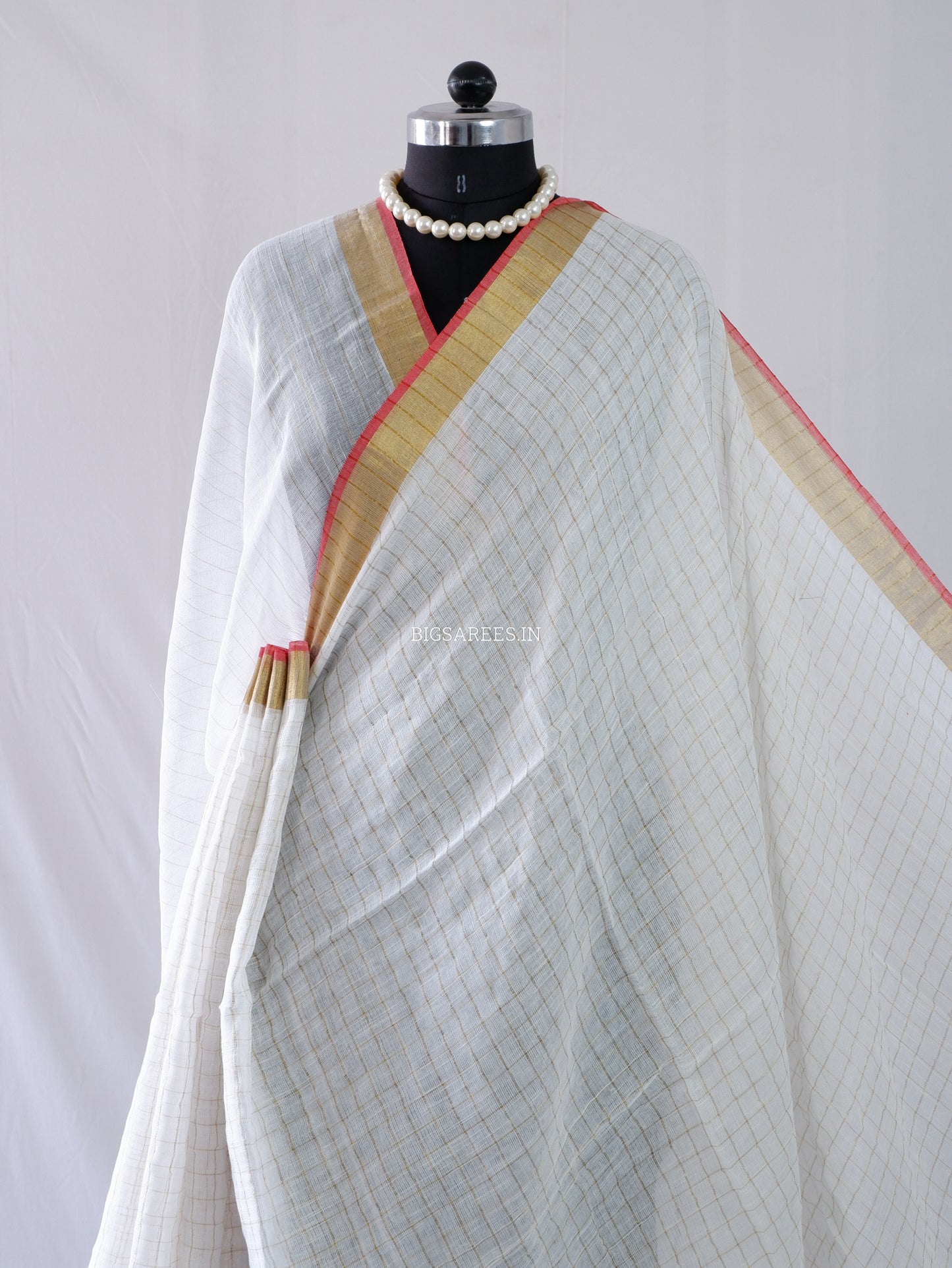 Cotton Linen Handloom Saree | Handloom Marked | White
