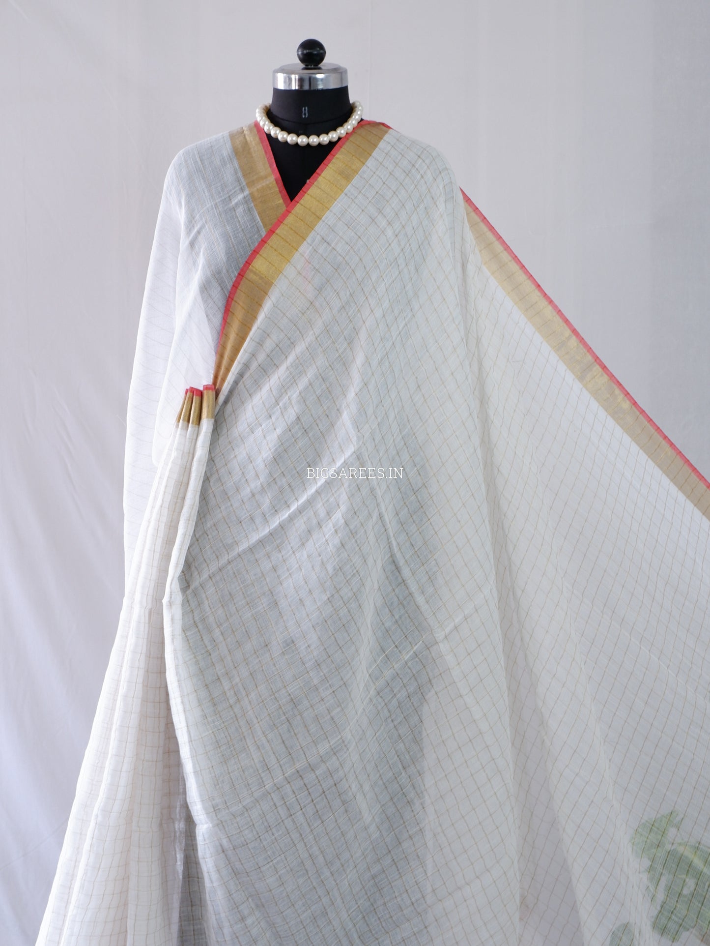 Cotton Linen Handloom Saree | Handloom Marked | White