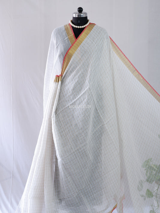 Cotton Linen Handloom Saree | Handloom Marked | White