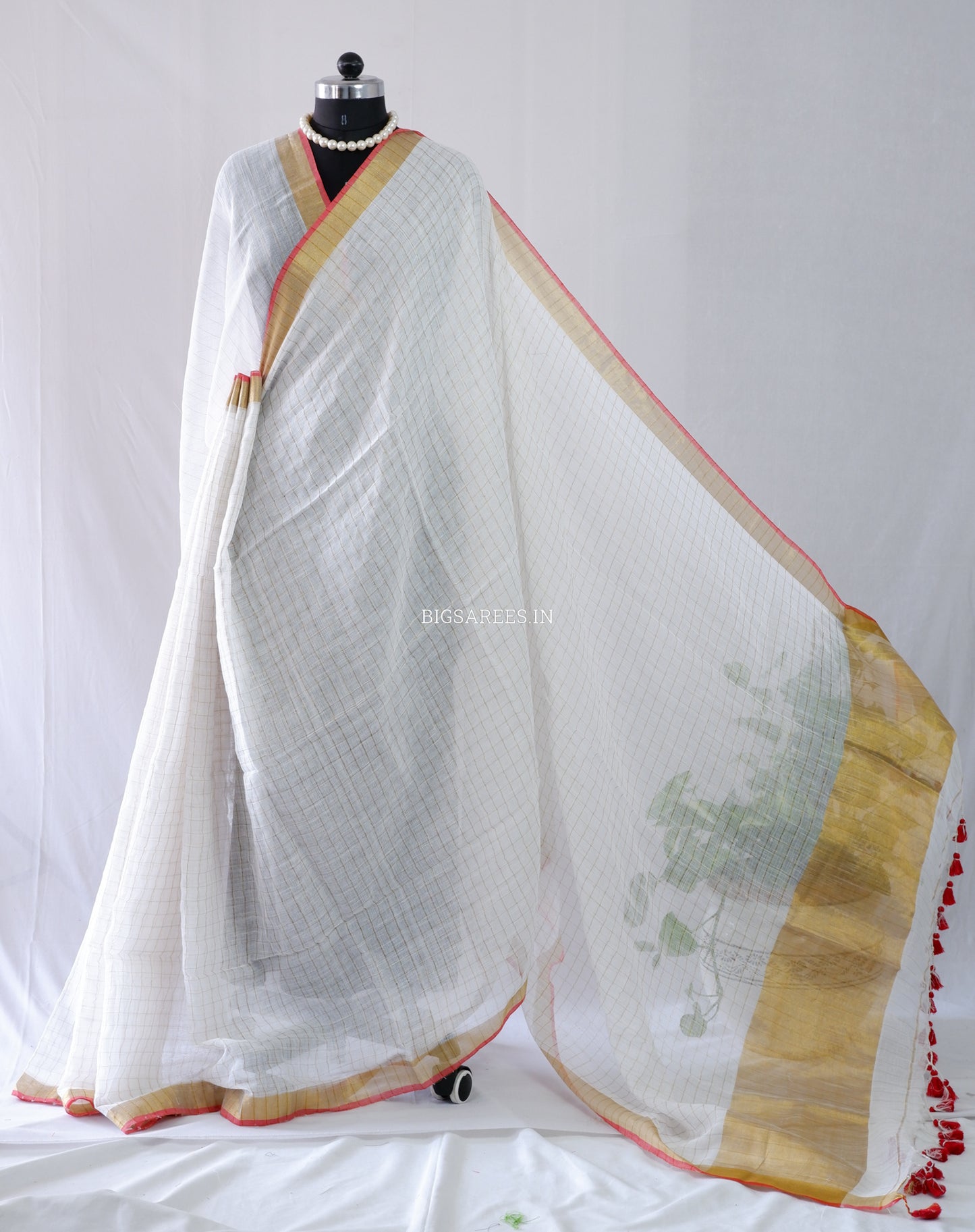 Cotton Linen Handloom Saree | Handloom Marked | White