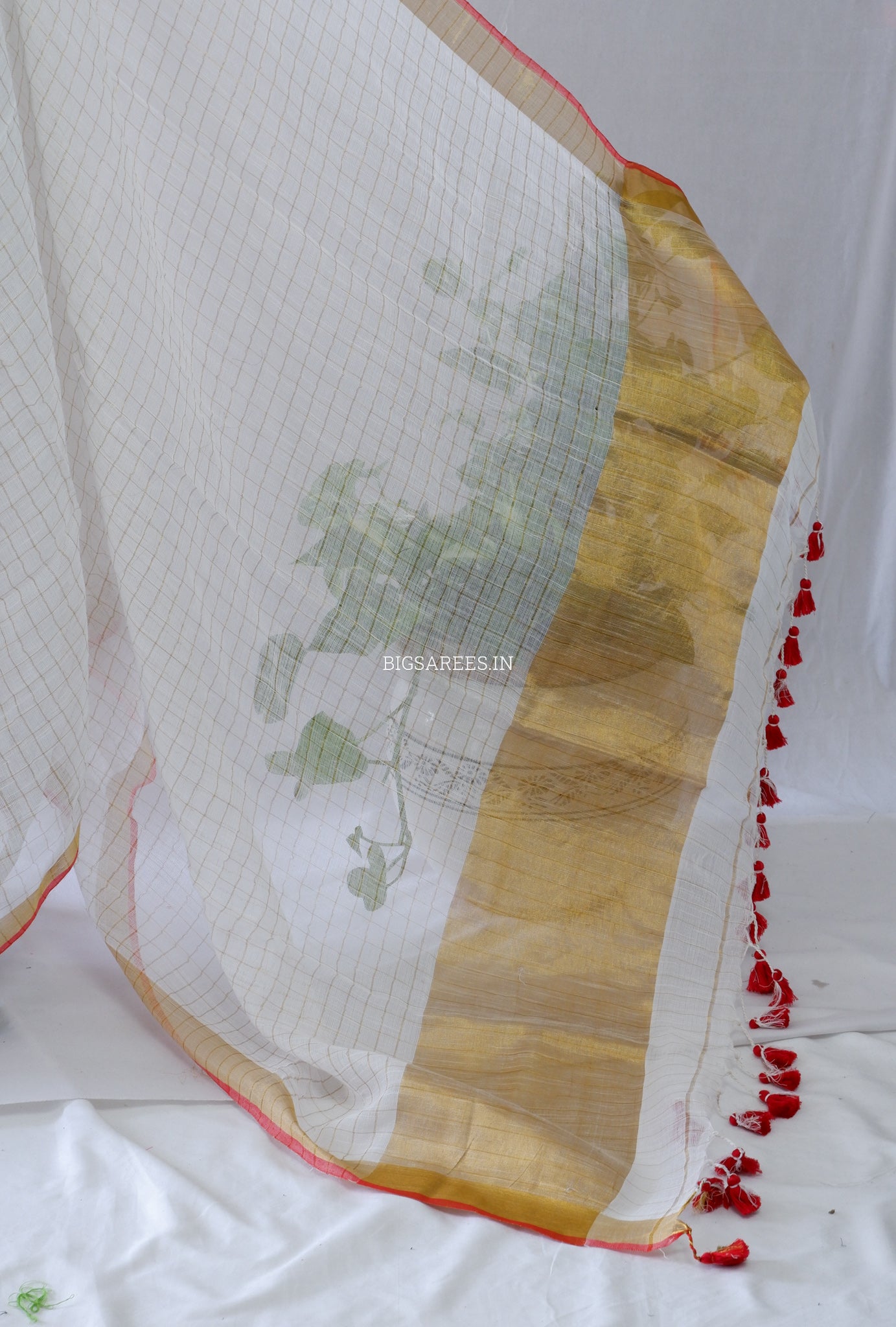Cotton Linen Handloom Saree | Handloom Marked | White