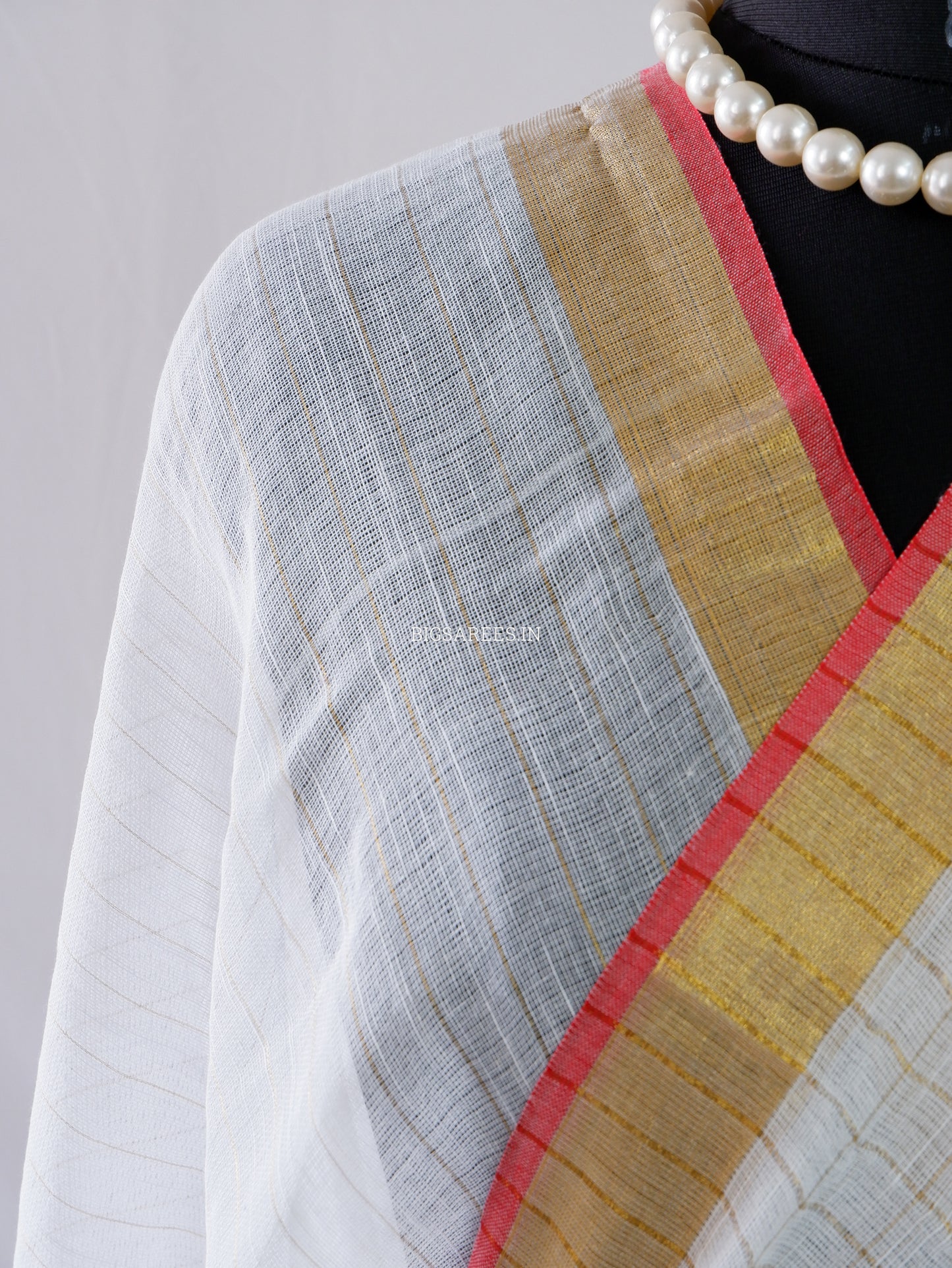Cotton Linen Handloom Saree | Handloom Marked | White