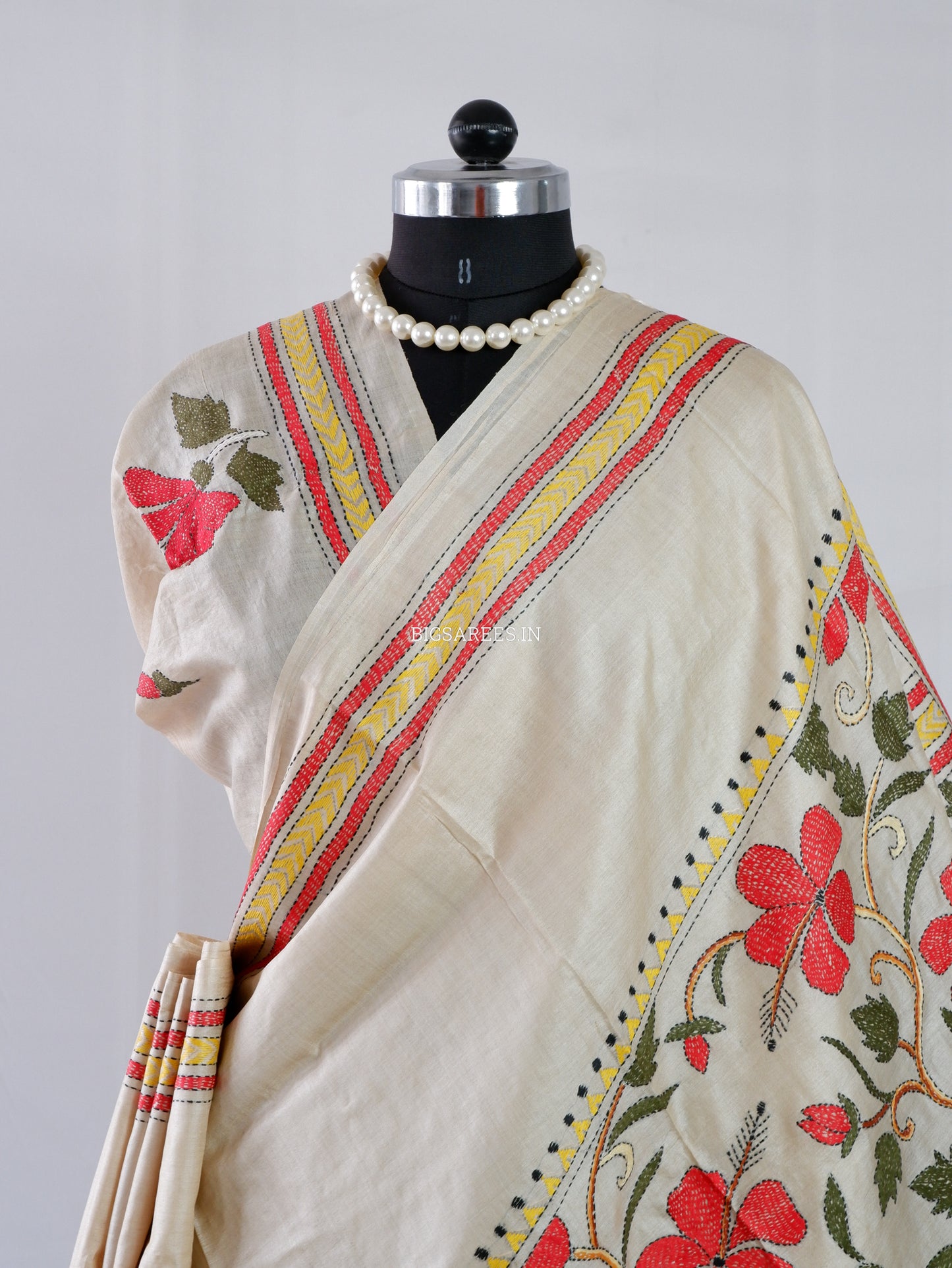 Kantha - Stitch Hand Embroidered Saree | Gachi Tussar Silk | Silk Marked | Off- White