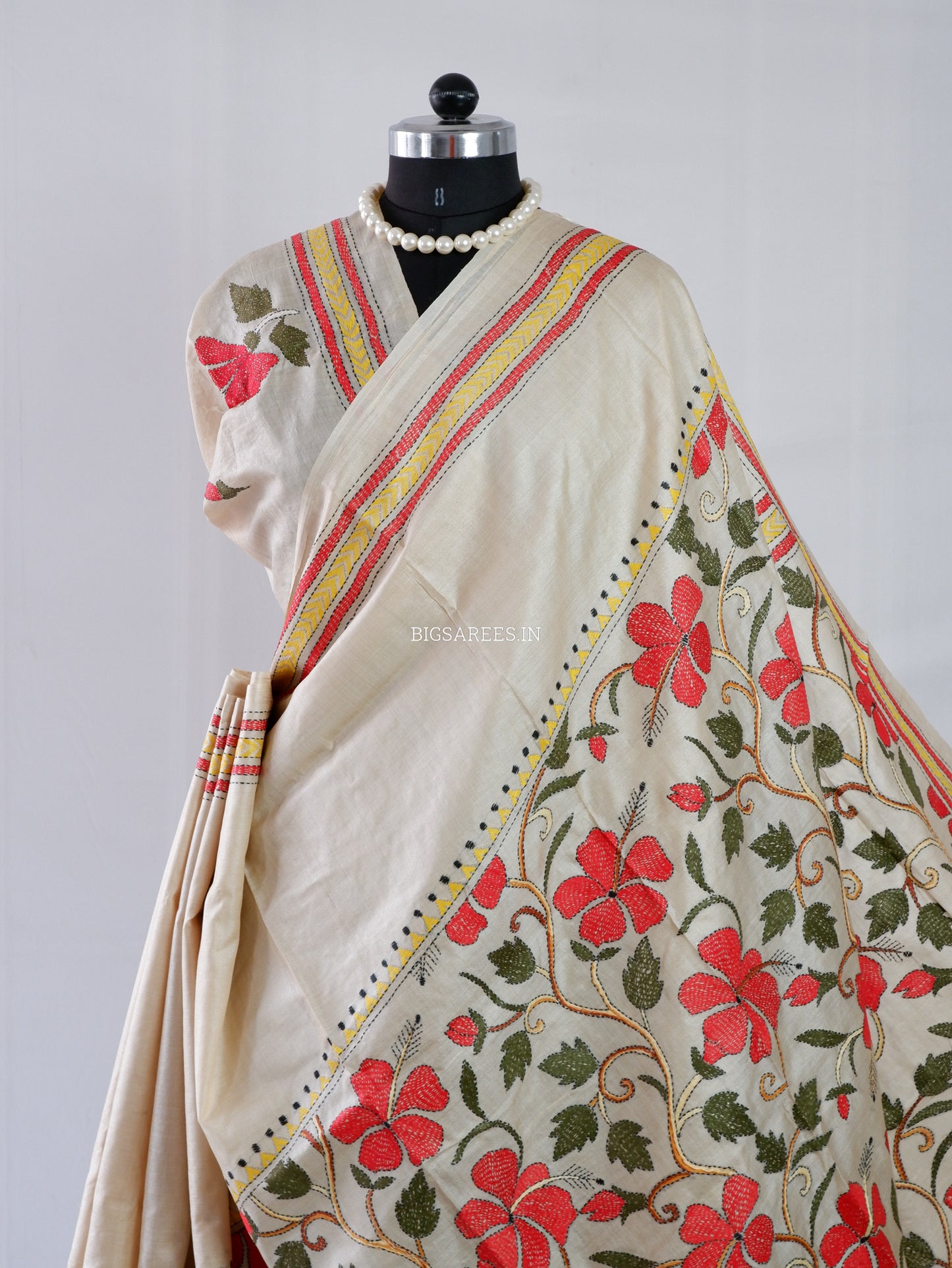 Kantha - Stitch Hand Embroidered Saree | Gachi Tussar Silk | Silk Marked | Off- White