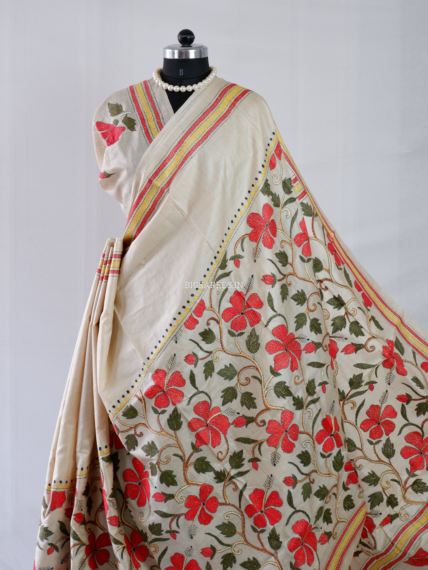 Kantha - Stitch Hand Embroidered Saree | Gachi Tussar Silk | Silk Marked | Off- White