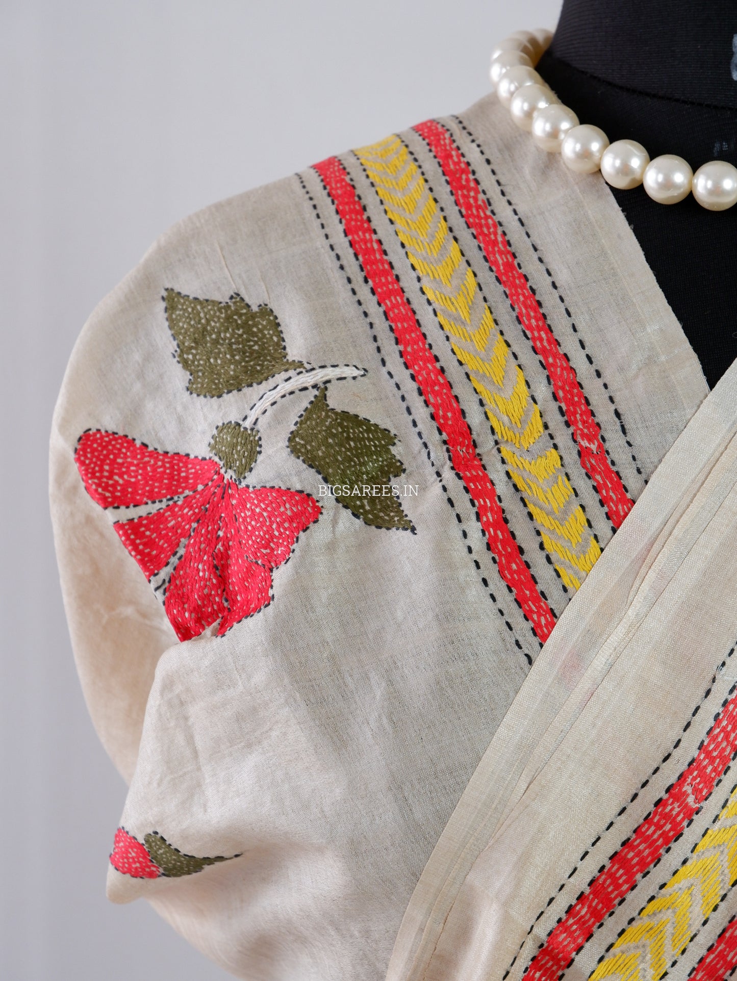 Kantha - Stitch Hand Embroidered Saree | Gachi Tussar Silk | Silk Marked | Off- White