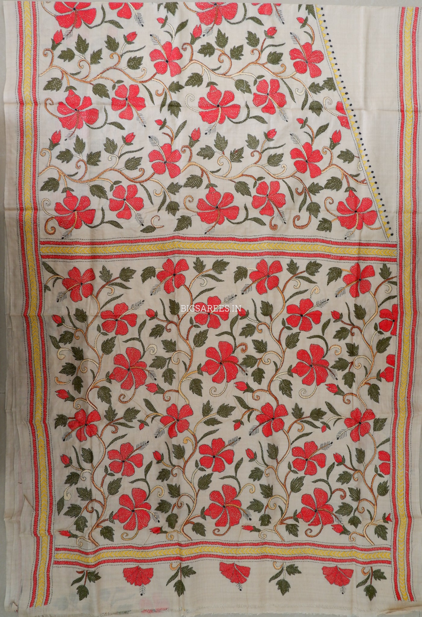 Kantha - Stitch Hand Embroidered Saree | Gachi Tussar Silk | Silk Marked | Off- White