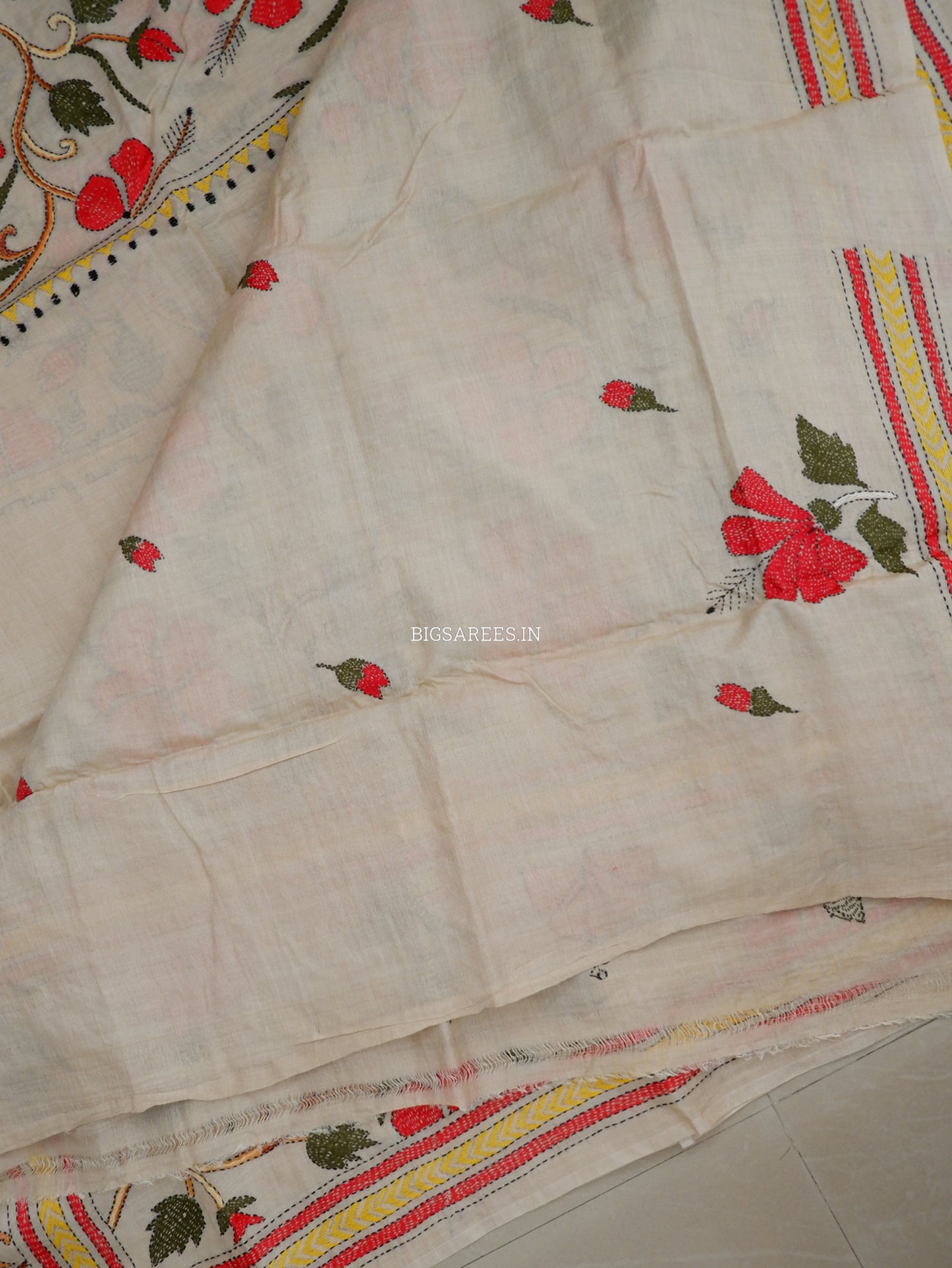 Kantha - Stitch Hand Embroidered Saree | Gachi Tussar Silk | Silk Marked | Off- White