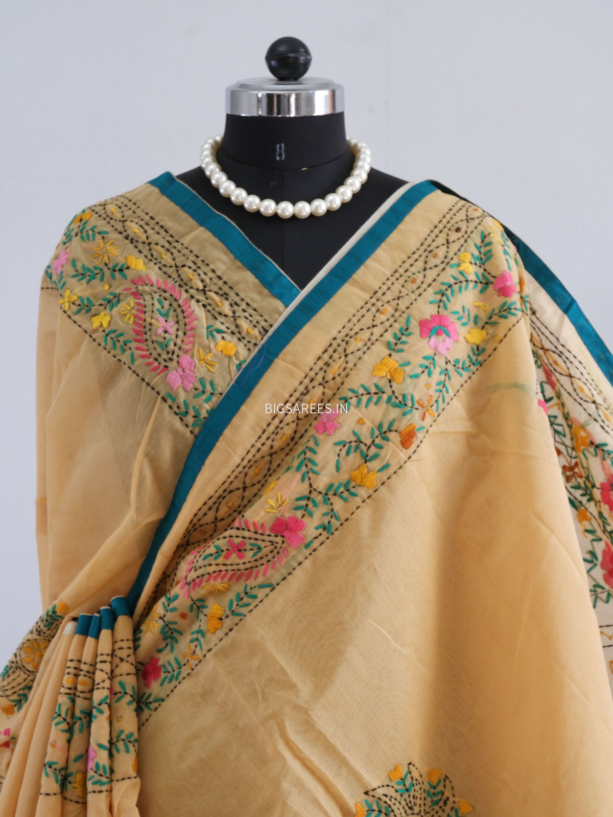 Phulkari Hand-Embroidered Saree | Chanderi Silk | Trombone