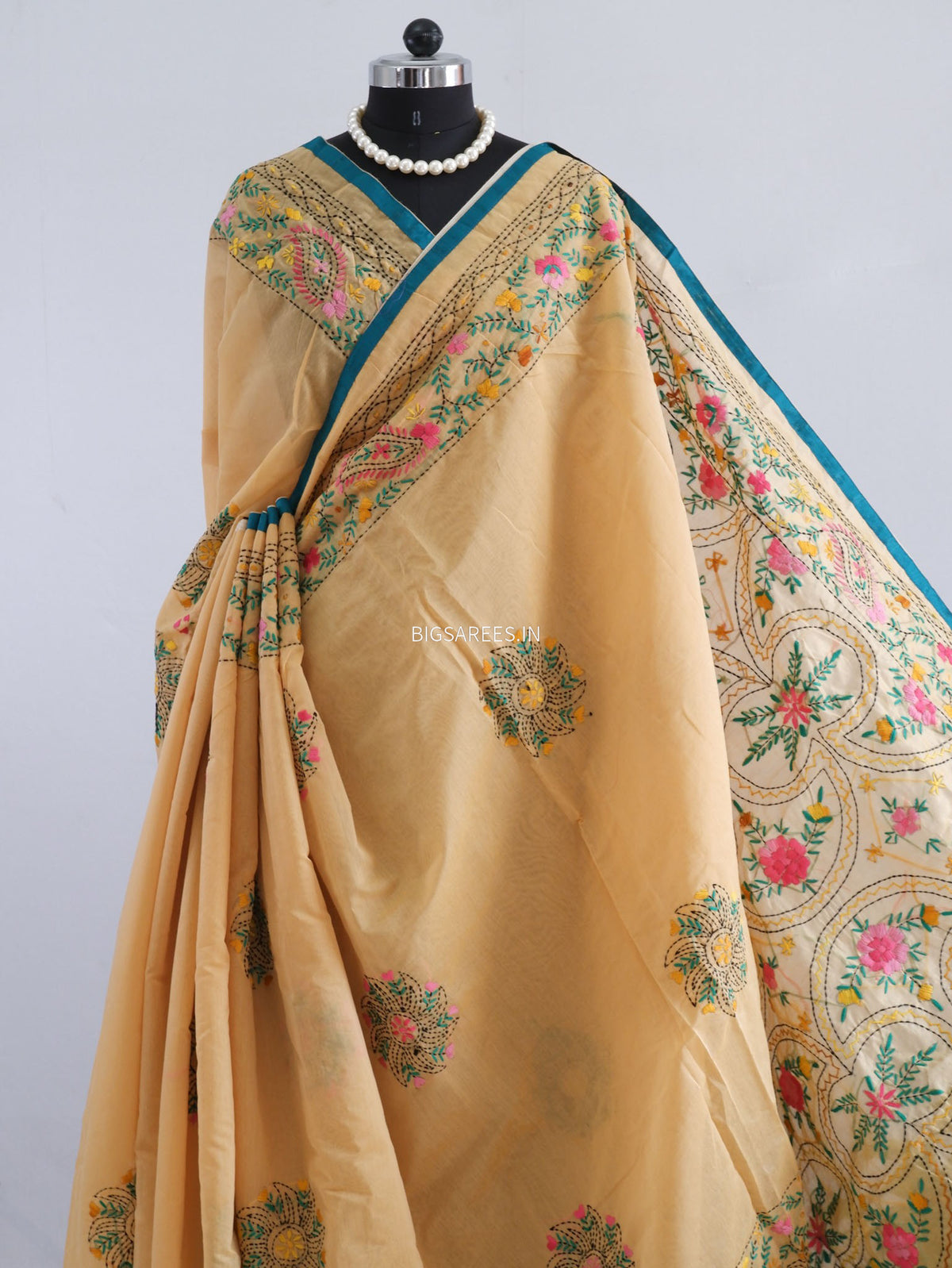 Phulkari Hand-Embroidered Saree | Chanderi Silk | Trombone