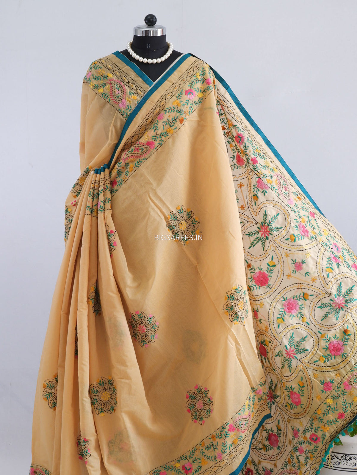 Phulkari Hand-Embroidered Saree | Chanderi Silk | Trombone