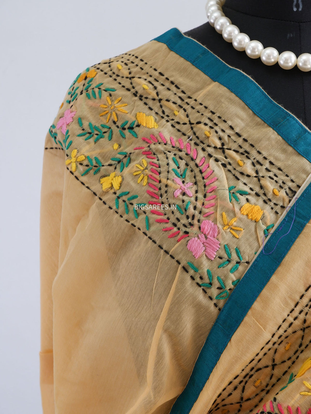 Phulkari Hand-Embroidered Saree | Chanderi Silk | Trombone