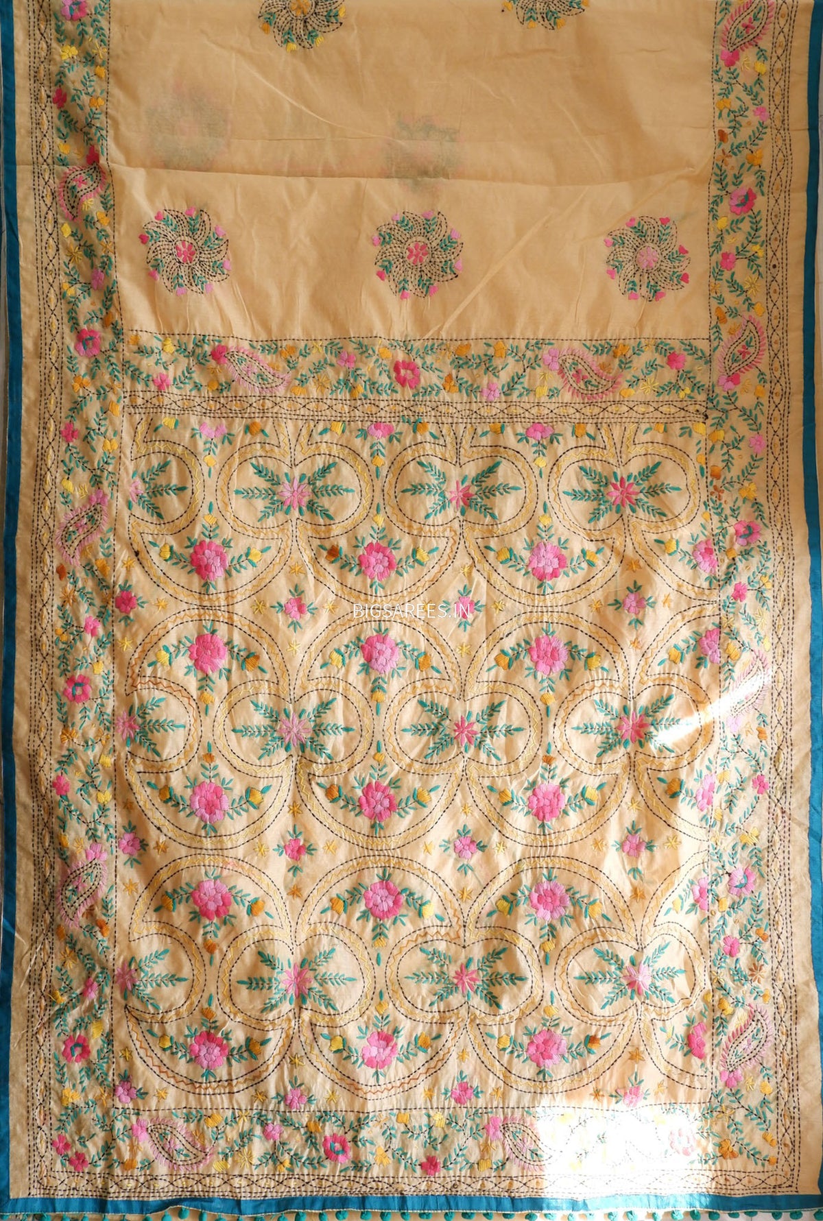 Phulkari Hand-Embroidered Saree | Chanderi Silk | Trombone