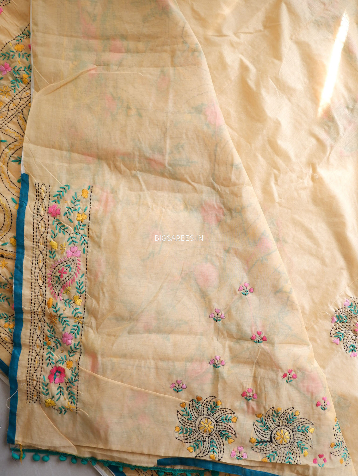 Phulkari Hand-Embroidered Saree | Chanderi Silk | Trombone