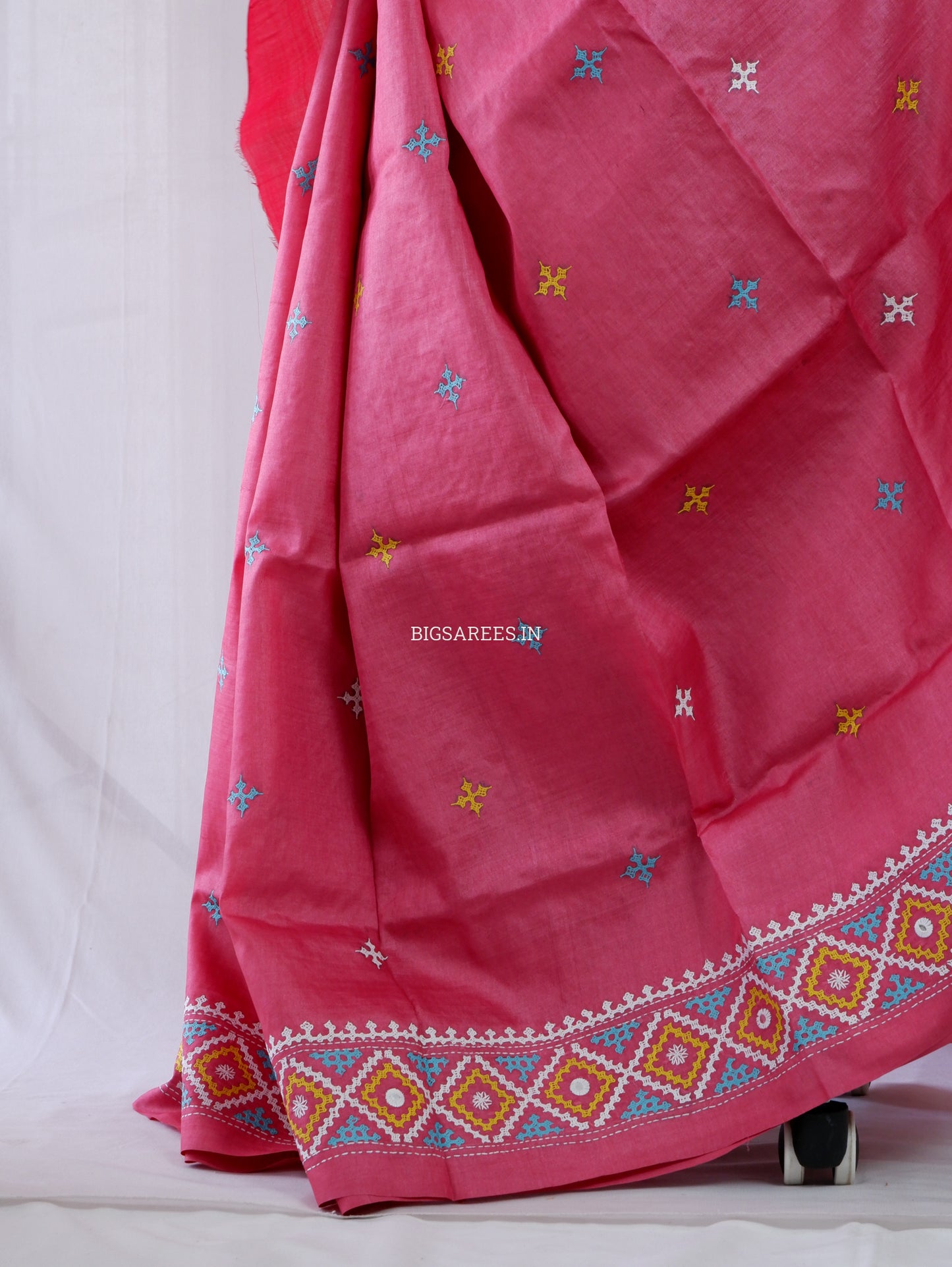 Kutchi Hand Embroidered Saree | Tassar Silk | Silk Marked | Hot Pink