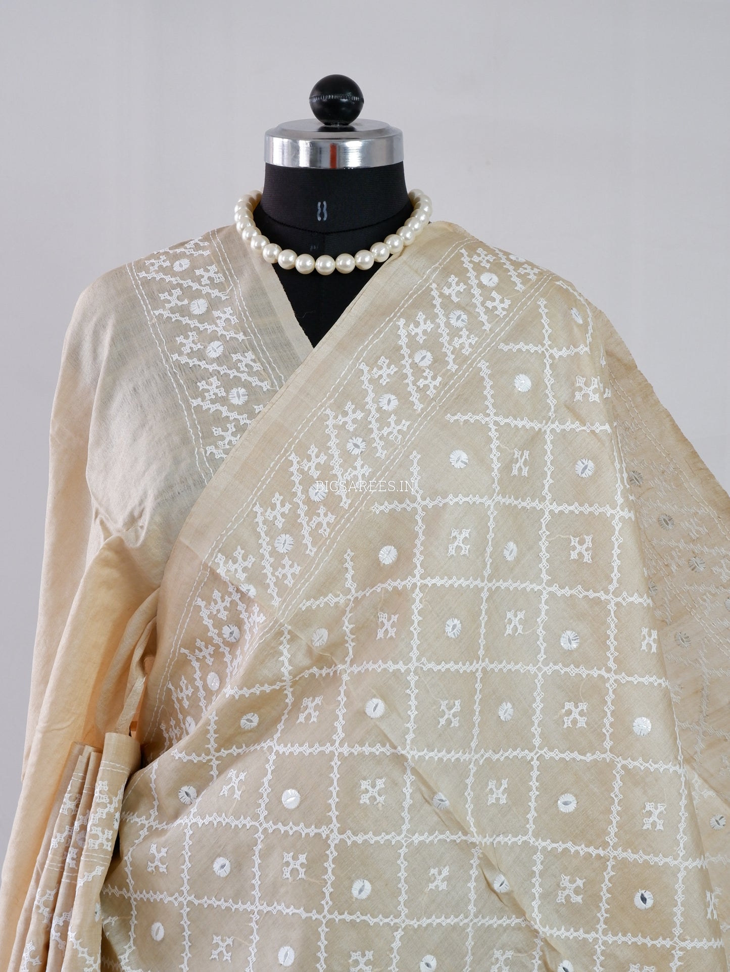 Kutchi Hand Embroidered Saree | Tassar Silk | Silk Marked | Beige