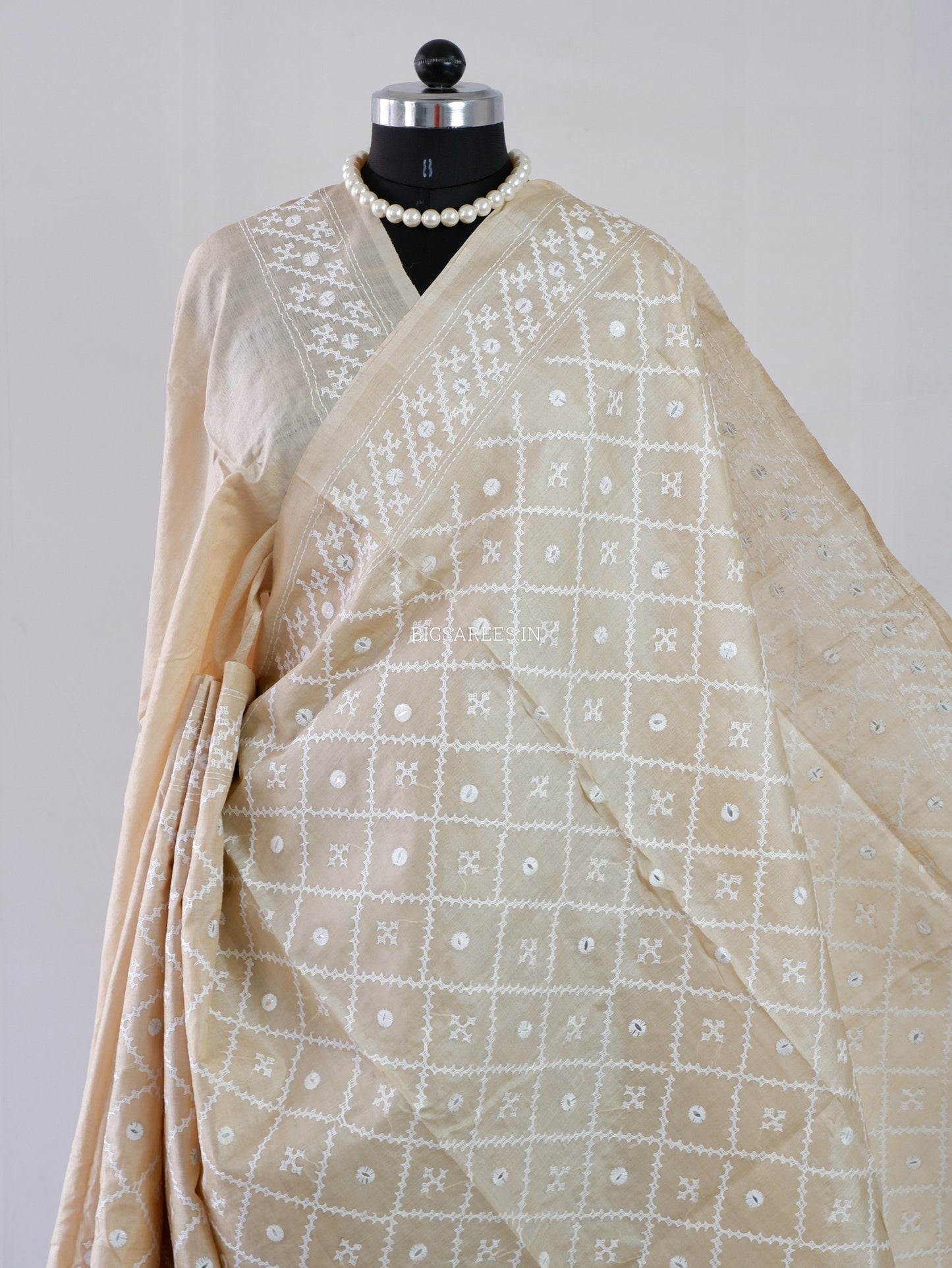 Kutchi Hand Embroidered Saree | Tassar Silk | Silk Marked | Beige