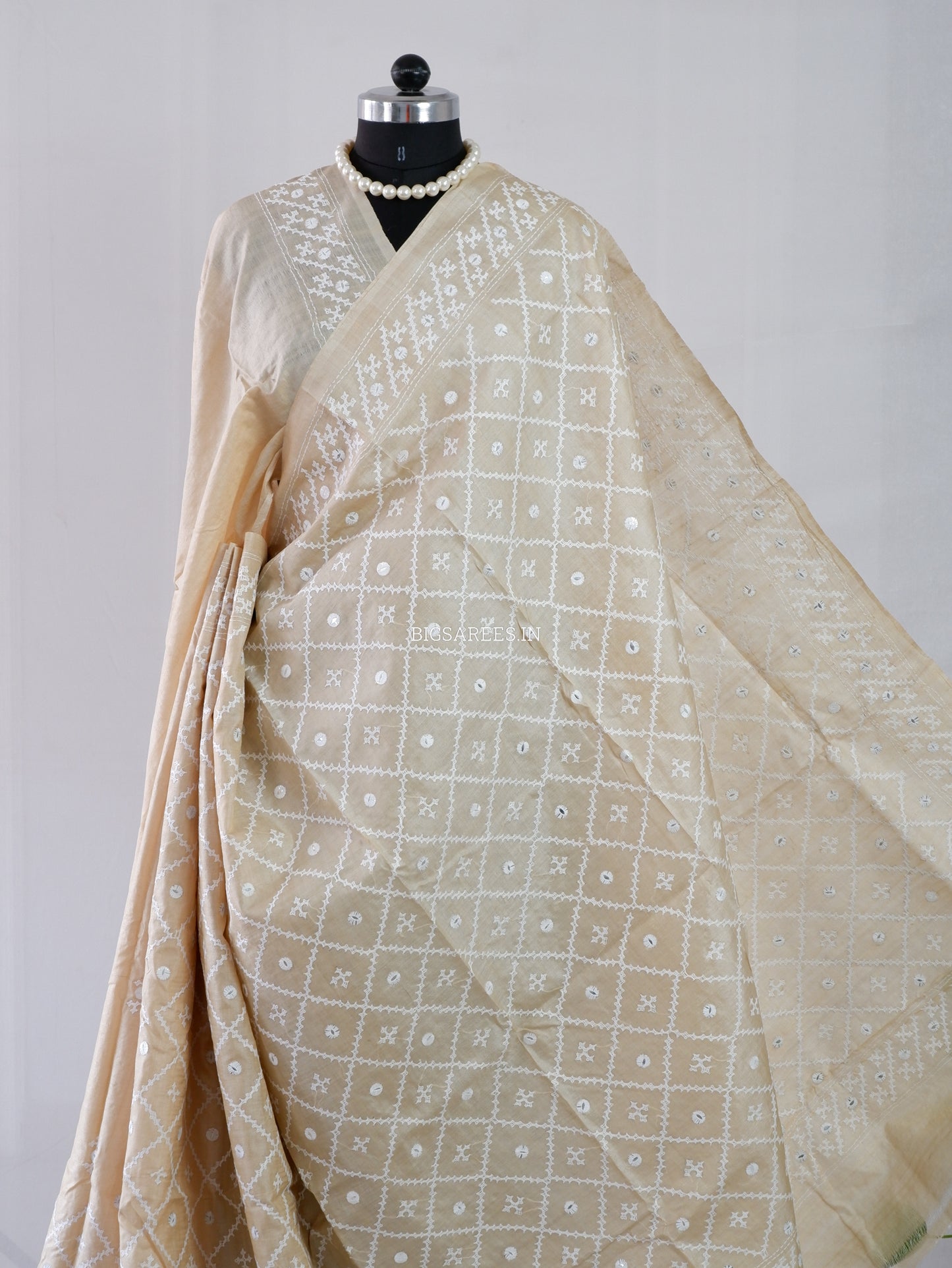Kutchi Hand Embroidered Saree | Tassar Silk | Silk Marked | Beige