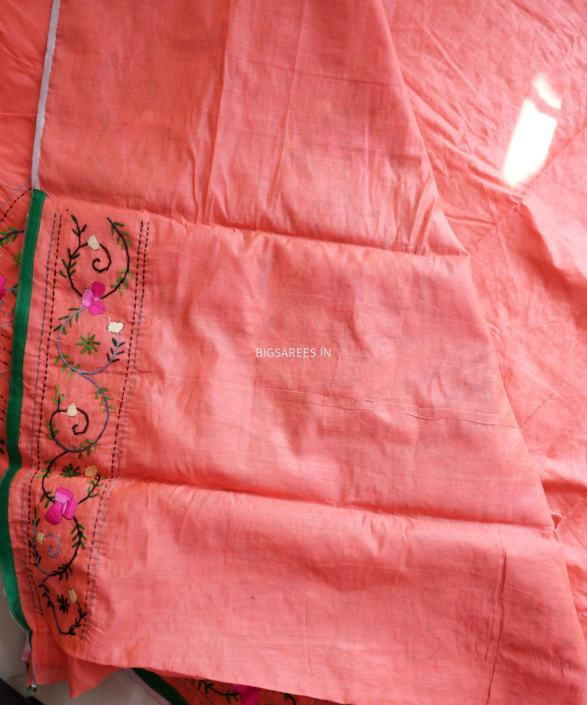 Phulkari Hand-Embroidered Saree | Chanderi Silk | Scarlet Red