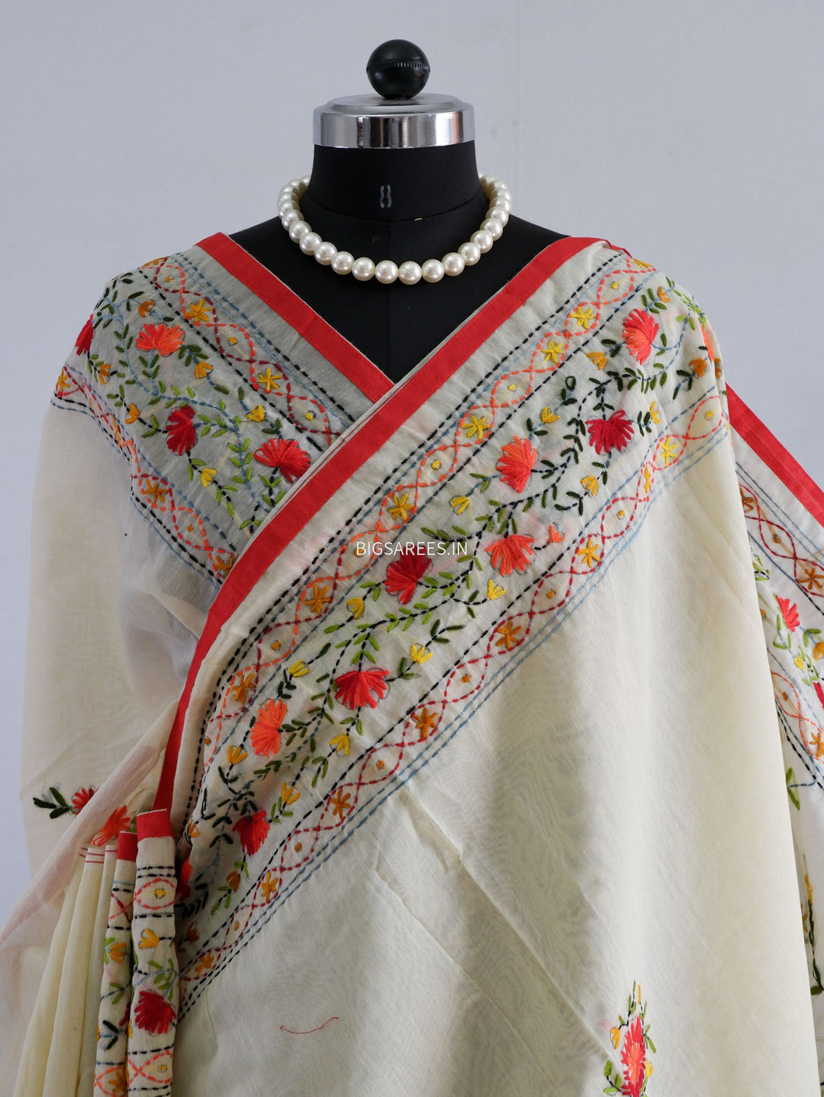 Phulkari Hand-Embroidered Saree | Chanderi Silk | Soft Green