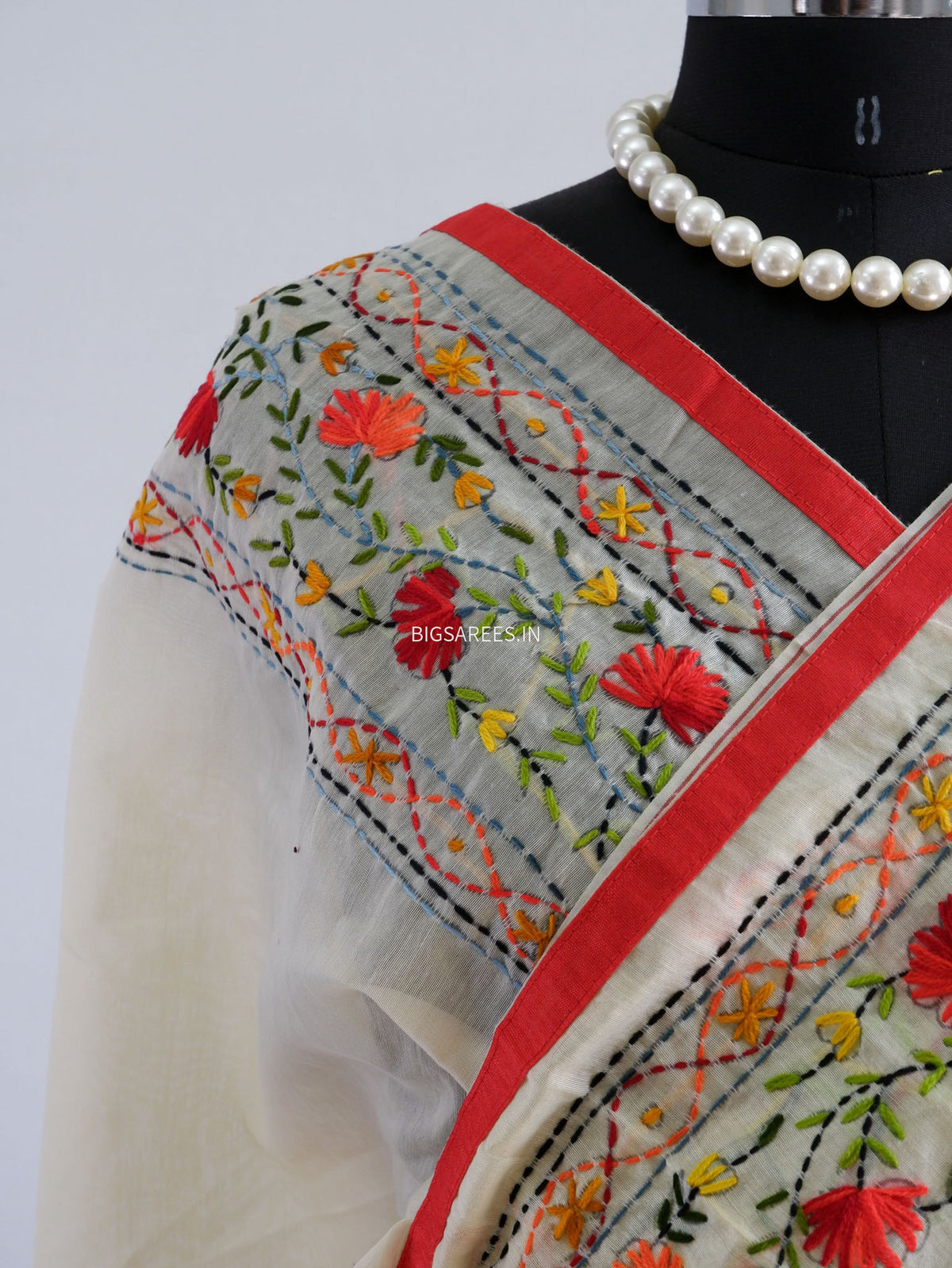 Phulkari Hand-Embroidered Saree | Chanderi Silk | Soft Green