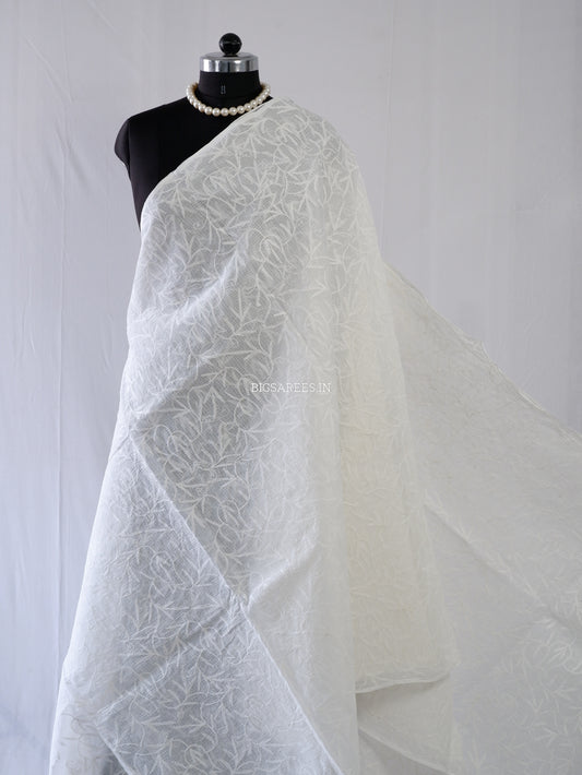 Chikankari Hand-Embroidered Saree | Kota Cotton | White