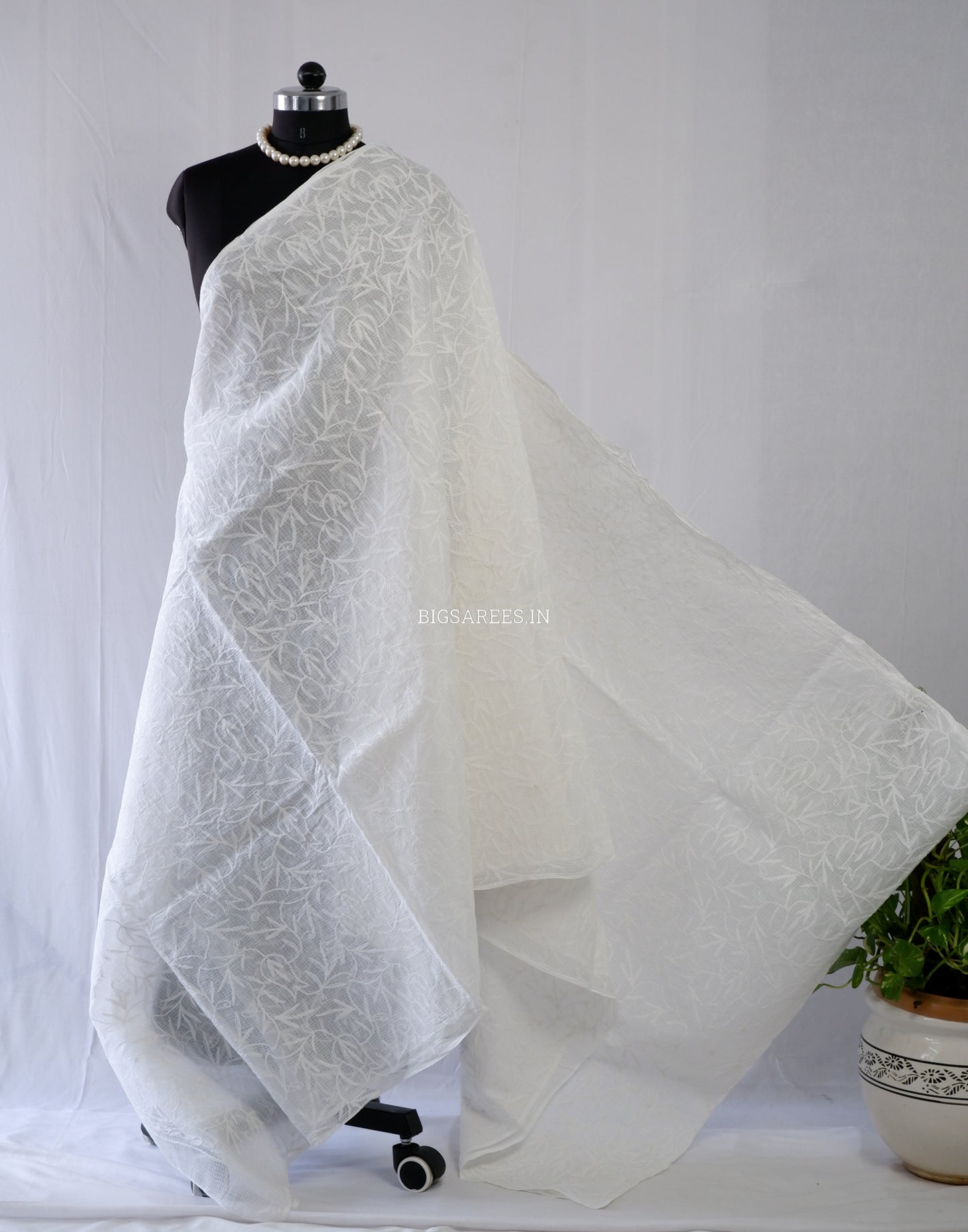 Chikankari Hand-Embroidered Saree | Kota Cotton | White