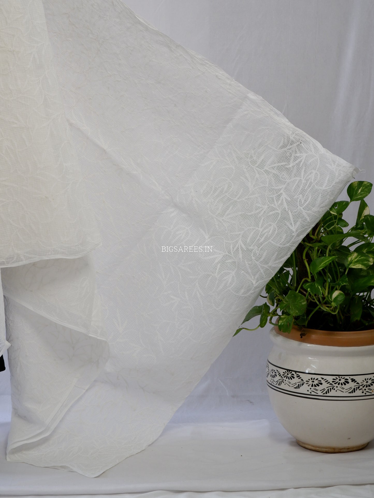 Chikankari Hand-Embroidered Saree | Kota Cotton | White