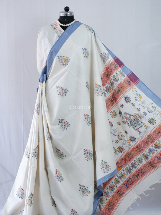 Kantha Stitch Hand-Embroidered Saree | Cotton |