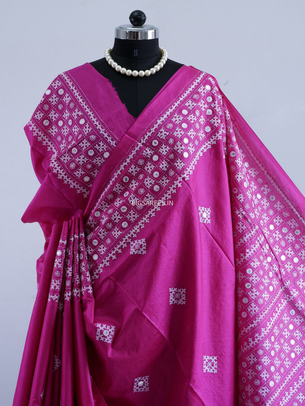 Kutch Hand Embroidered Saree| Pure Bangalore Silk | Silk Marked | Pink