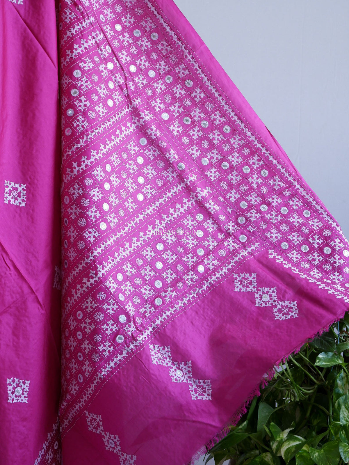 Kutch Hand Embroidered Saree| Pure Bangalore Silk | Silk Marked | Pink