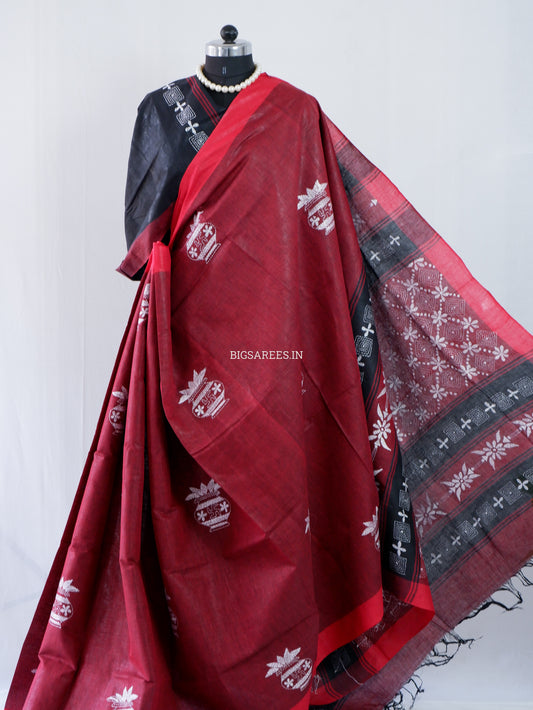 Kantha Stitch Hand-Embroidered Saree | Cotton | Maroon