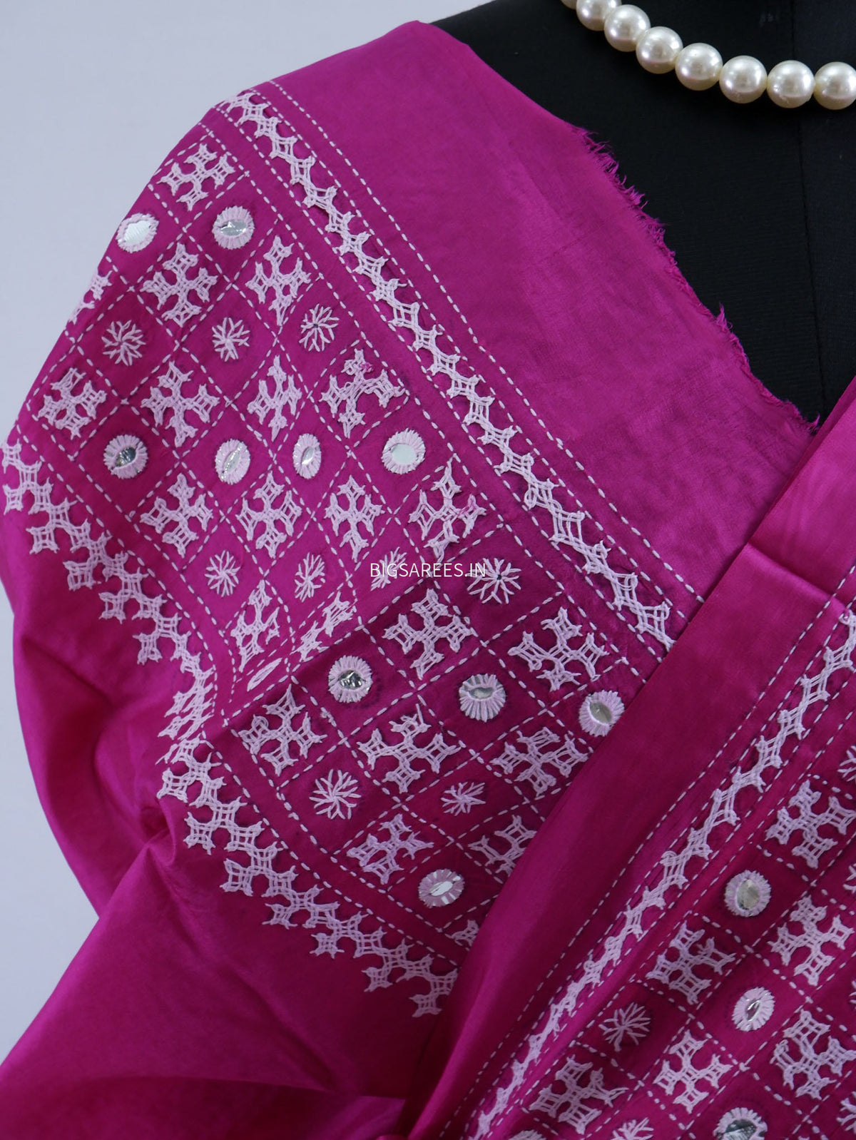 Kutch Hand Embroidered Saree| Pure Bangalore Silk | Silk Marked | Pink