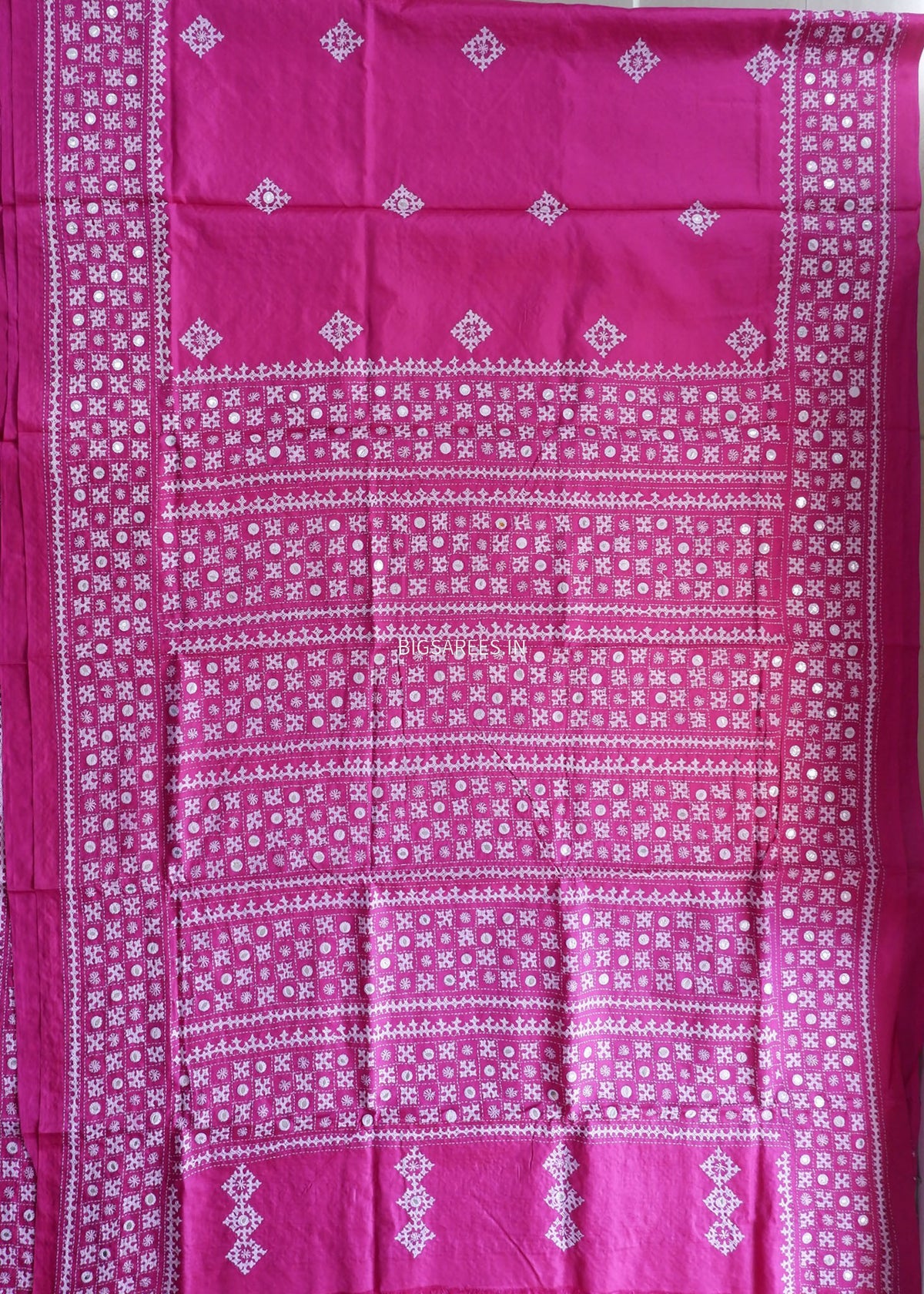 Kutch Hand Embroidered Saree| Pure Bangalore Silk | Silk Marked | Pink
