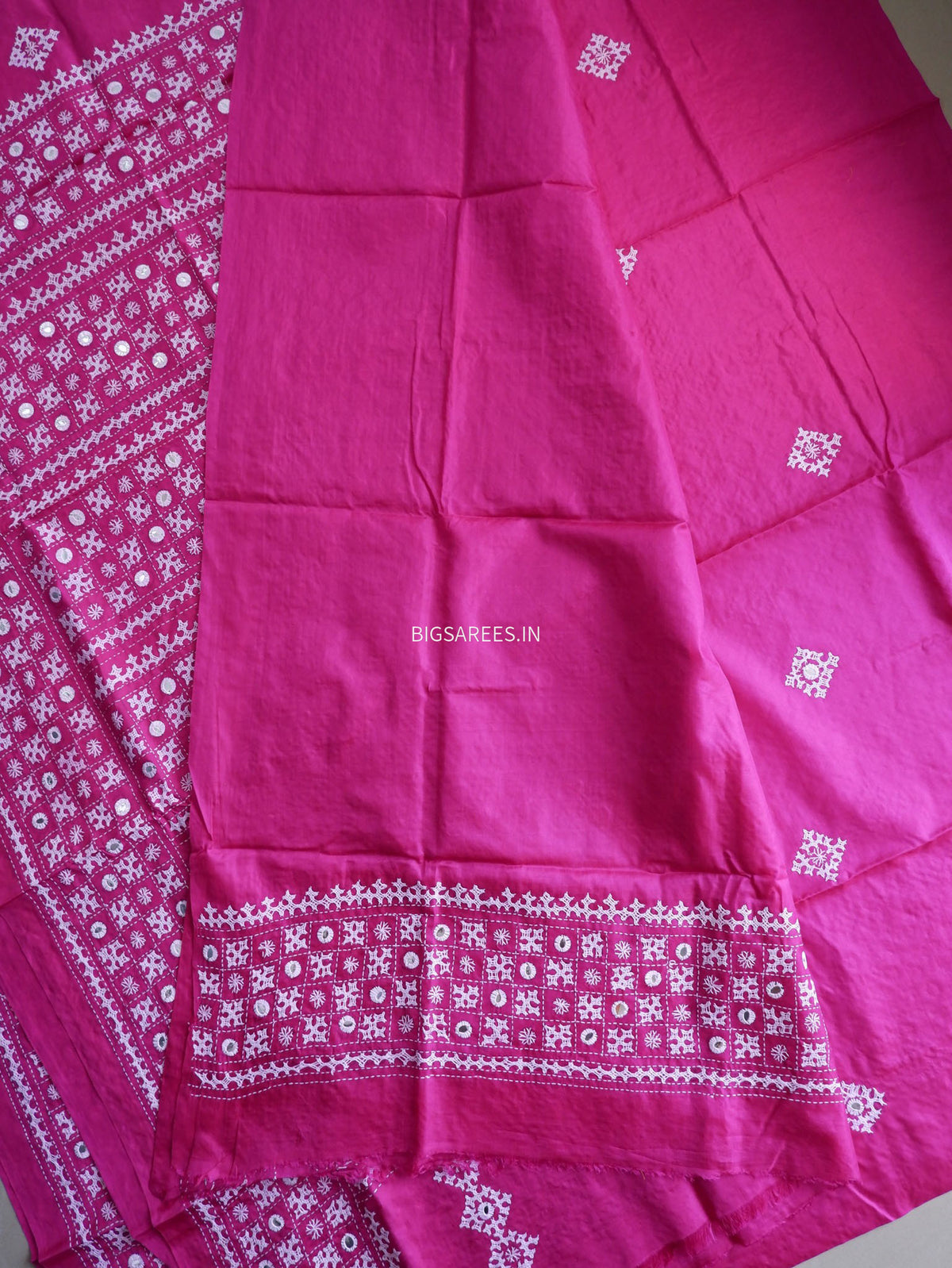 Kutch Hand Embroidered Saree| Pure Bangalore Silk | Silk Marked | Pink