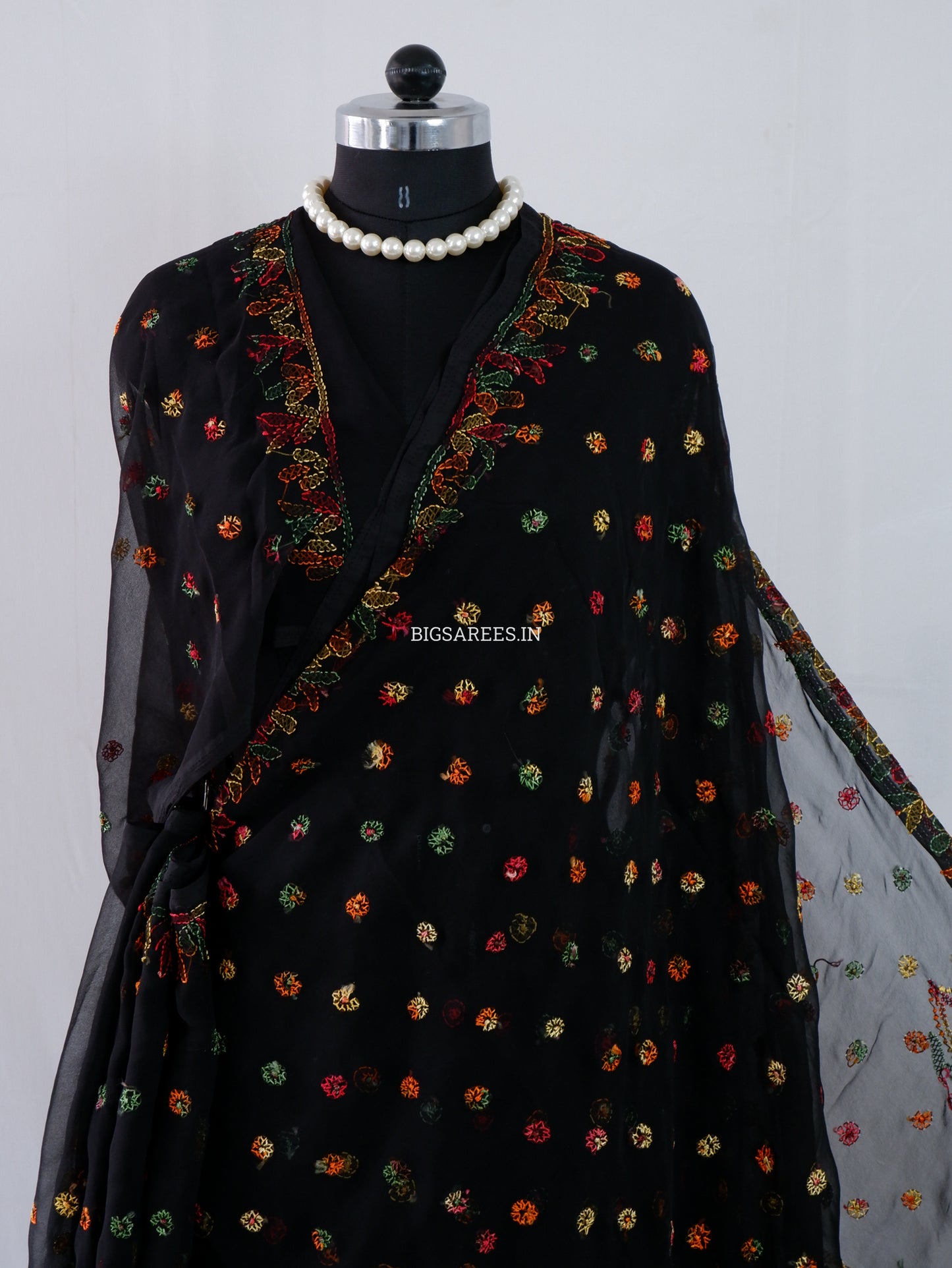 Chikankari Hand Embroidered Saree | Semi Georgette | Black