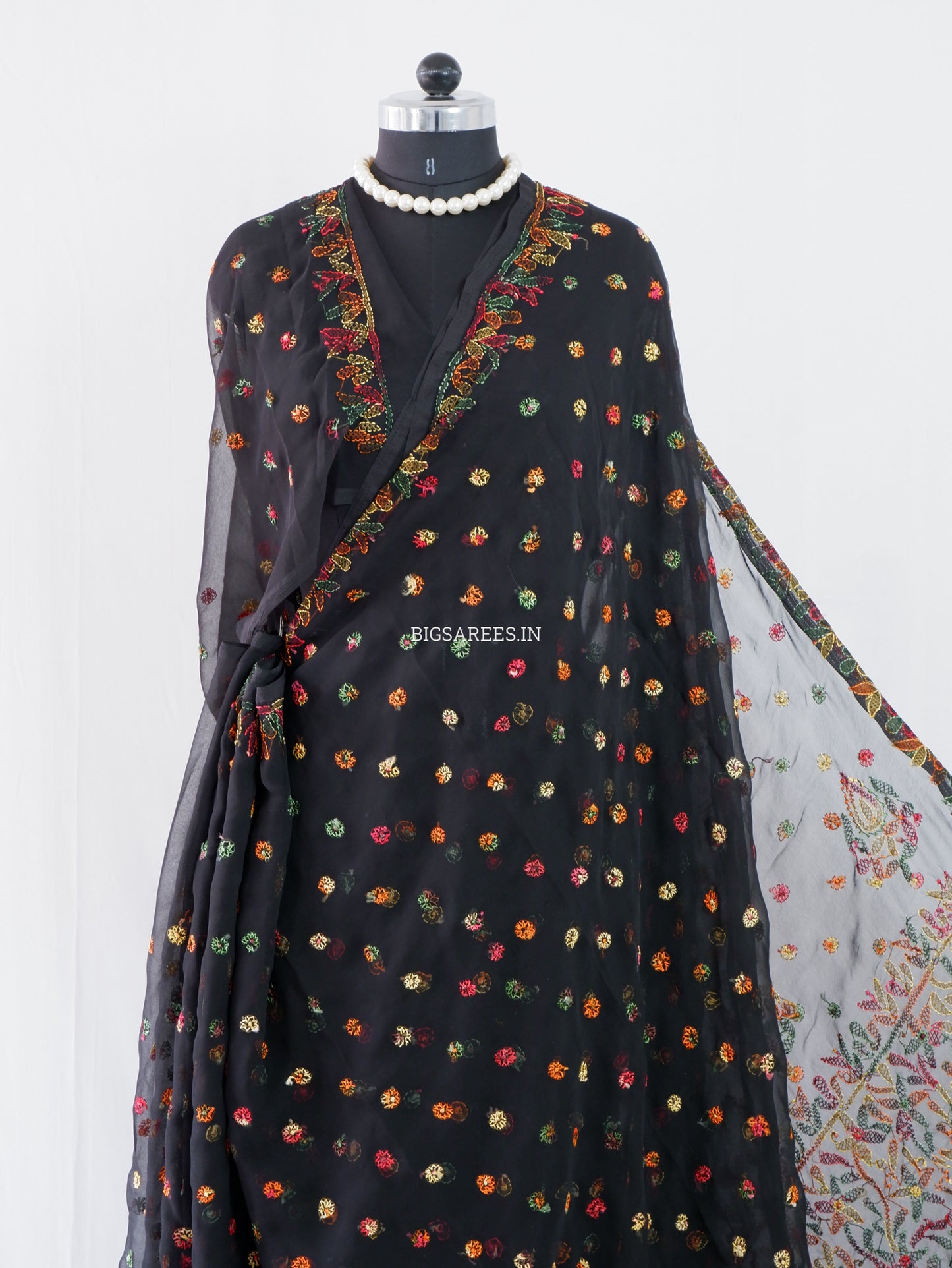 Chikankari Hand Embroidered Saree | Semi Georgette | Black