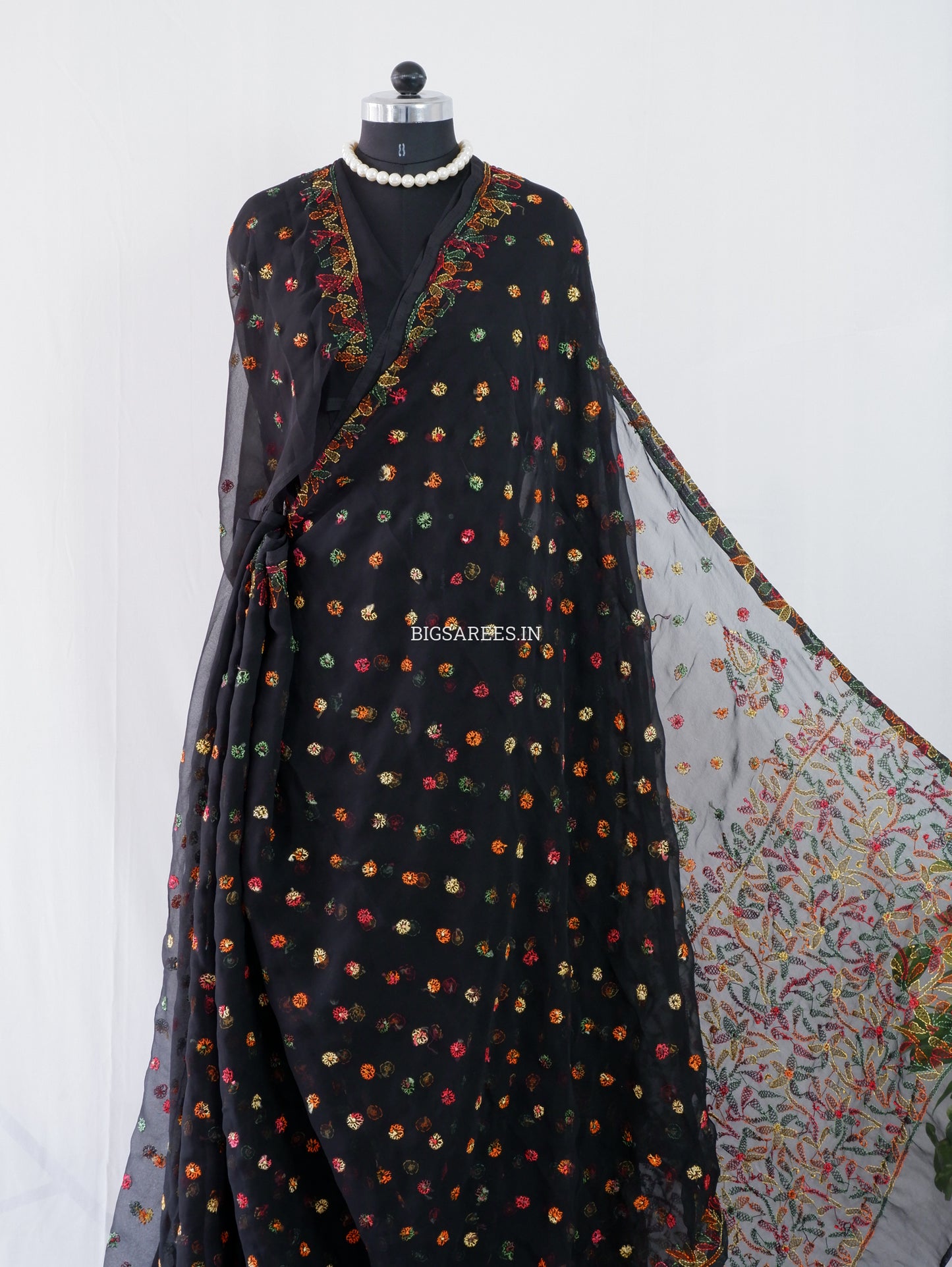 Chikankari Hand Embroidered Saree | Semi Georgette | Black