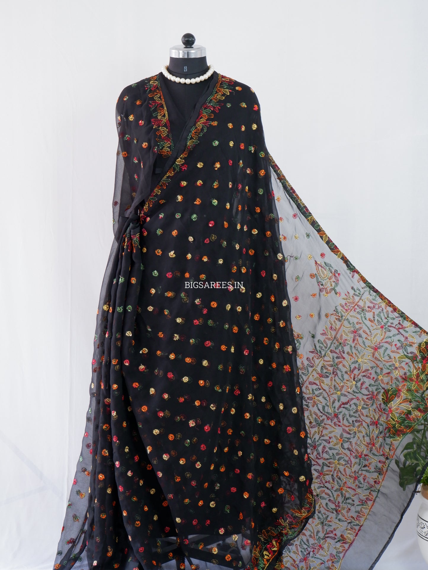 Chikankari Hand Embroidered Saree | Semi Georgette | Black