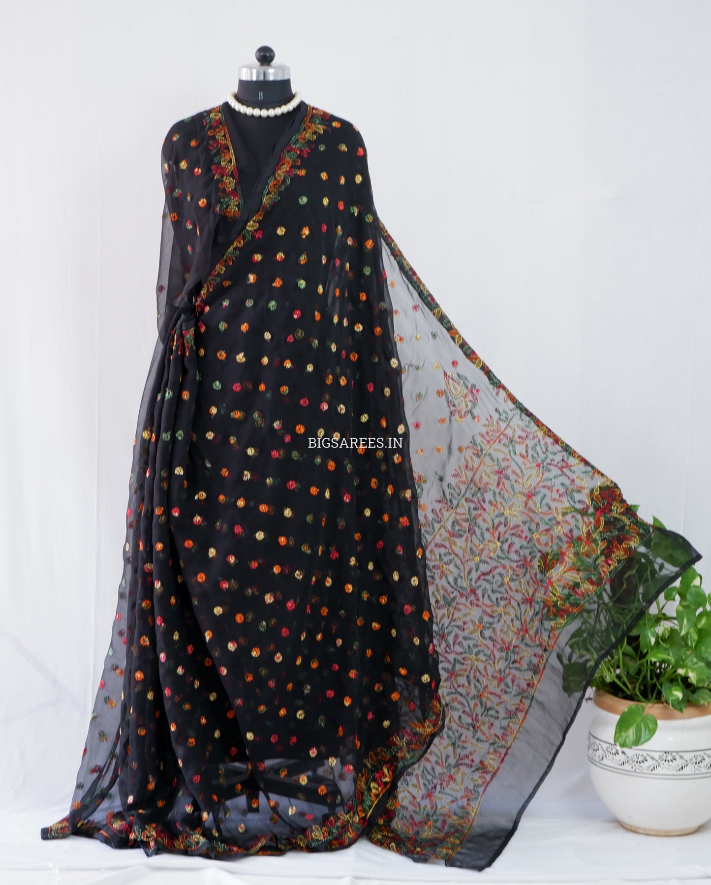 Chikankari Hand Embroidered Saree | Semi Georgette | Black
