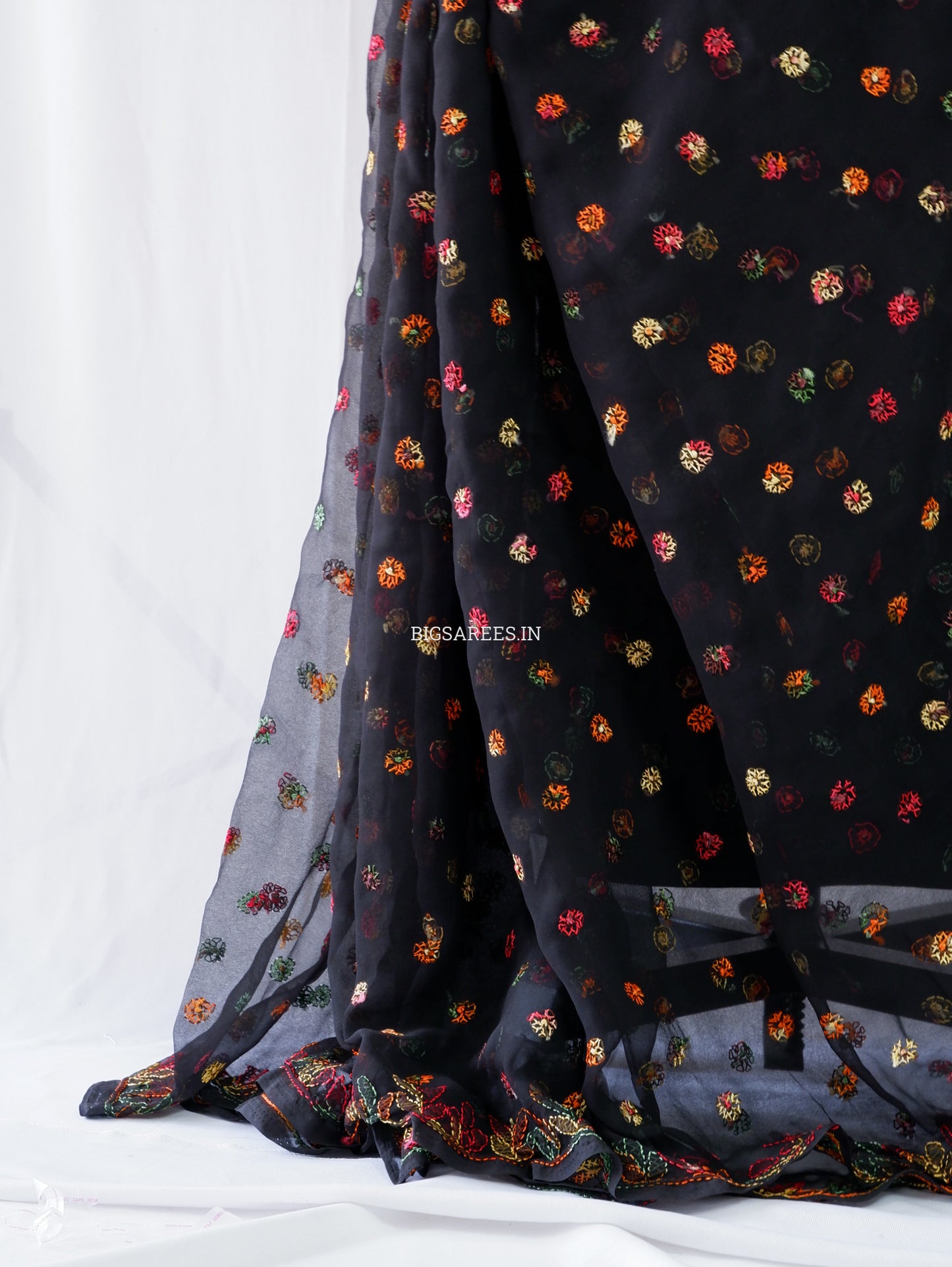 Chikankari Hand Embroidered Saree | Semi Georgette | Black