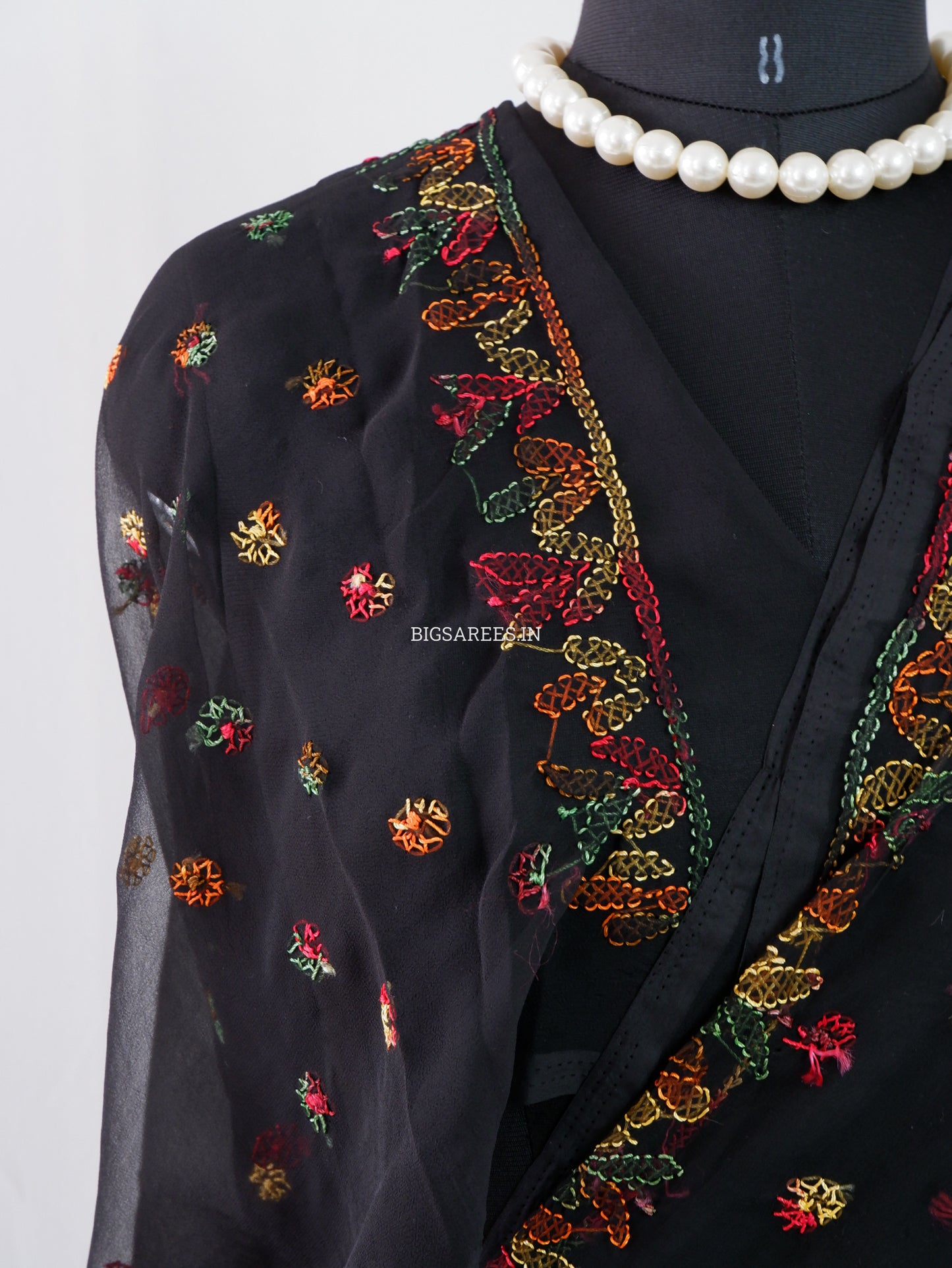Chikankari Hand Embroidered Saree | Semi Georgette | Black