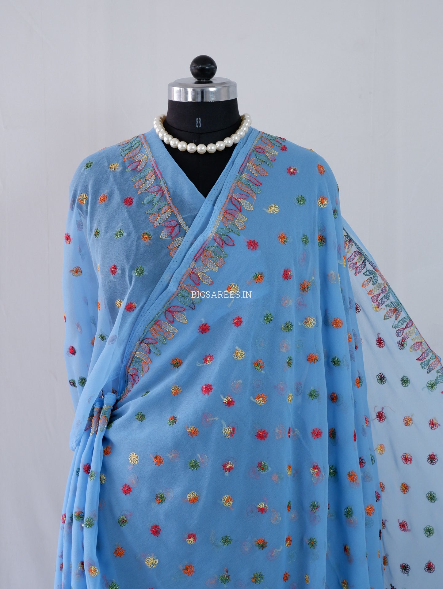 Chikankari Hand Embroidered Saree | Semi Georgette | Azure Blue
