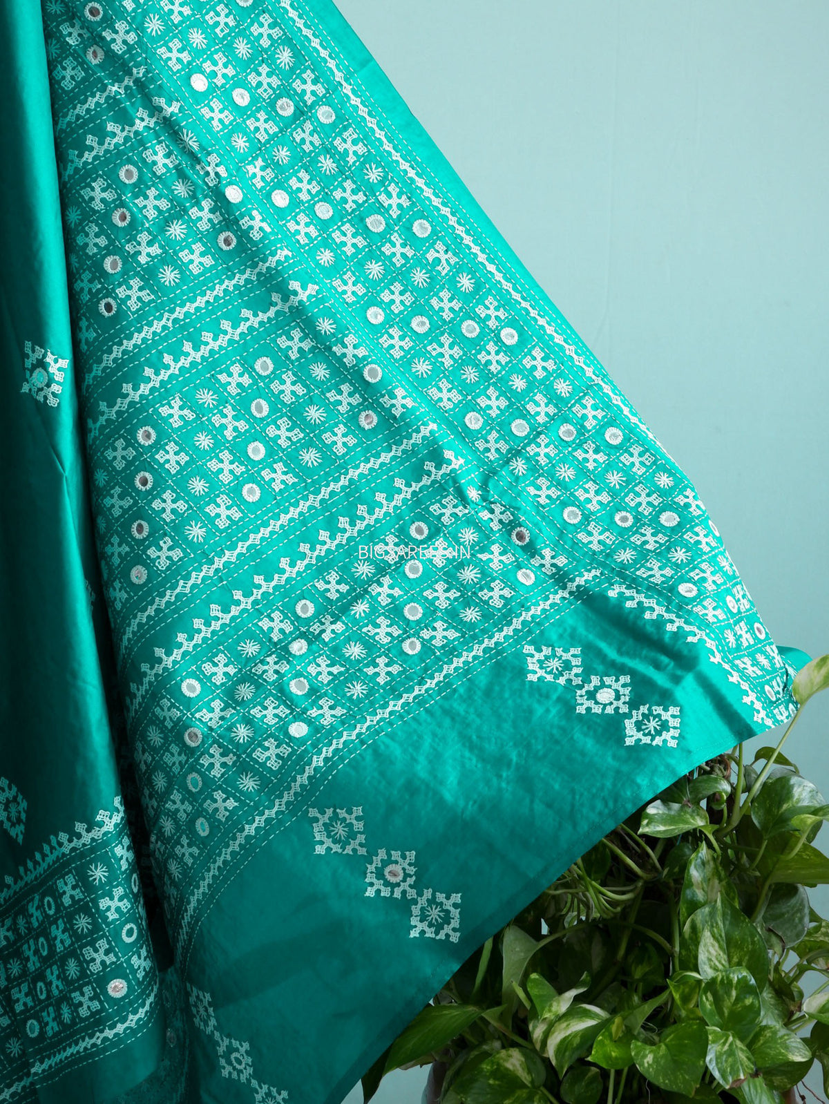 Kutch Hand Embroidered Saree| Pure Bangalore Silk | Silk Marked | Teal